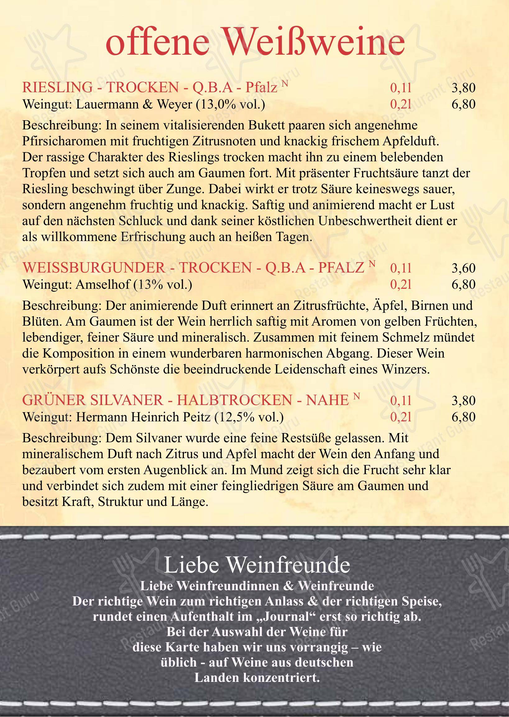 Restaurant Journal dans Potsdam - Menu