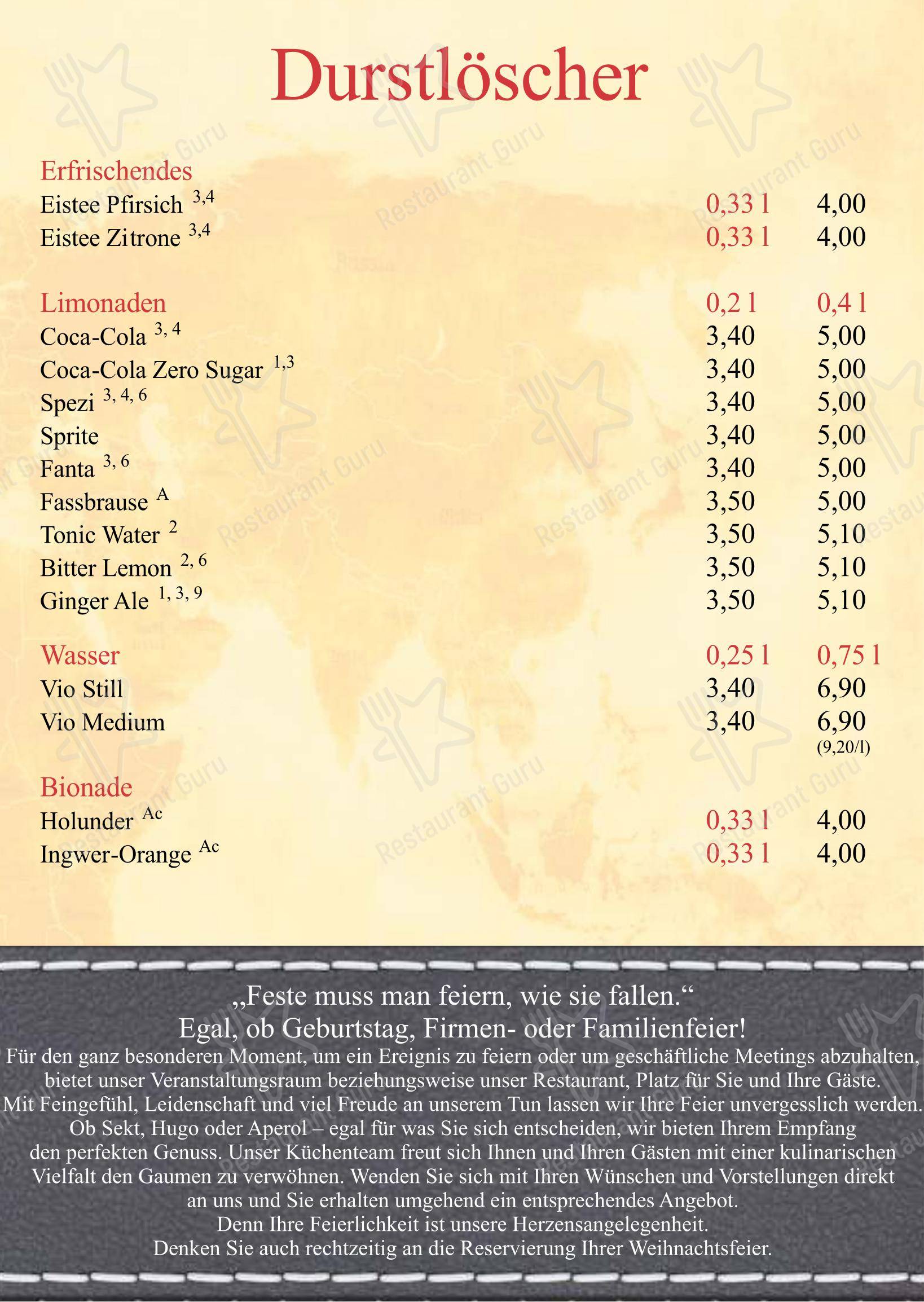 Menu pour Restaurant Journal dans Potsdam