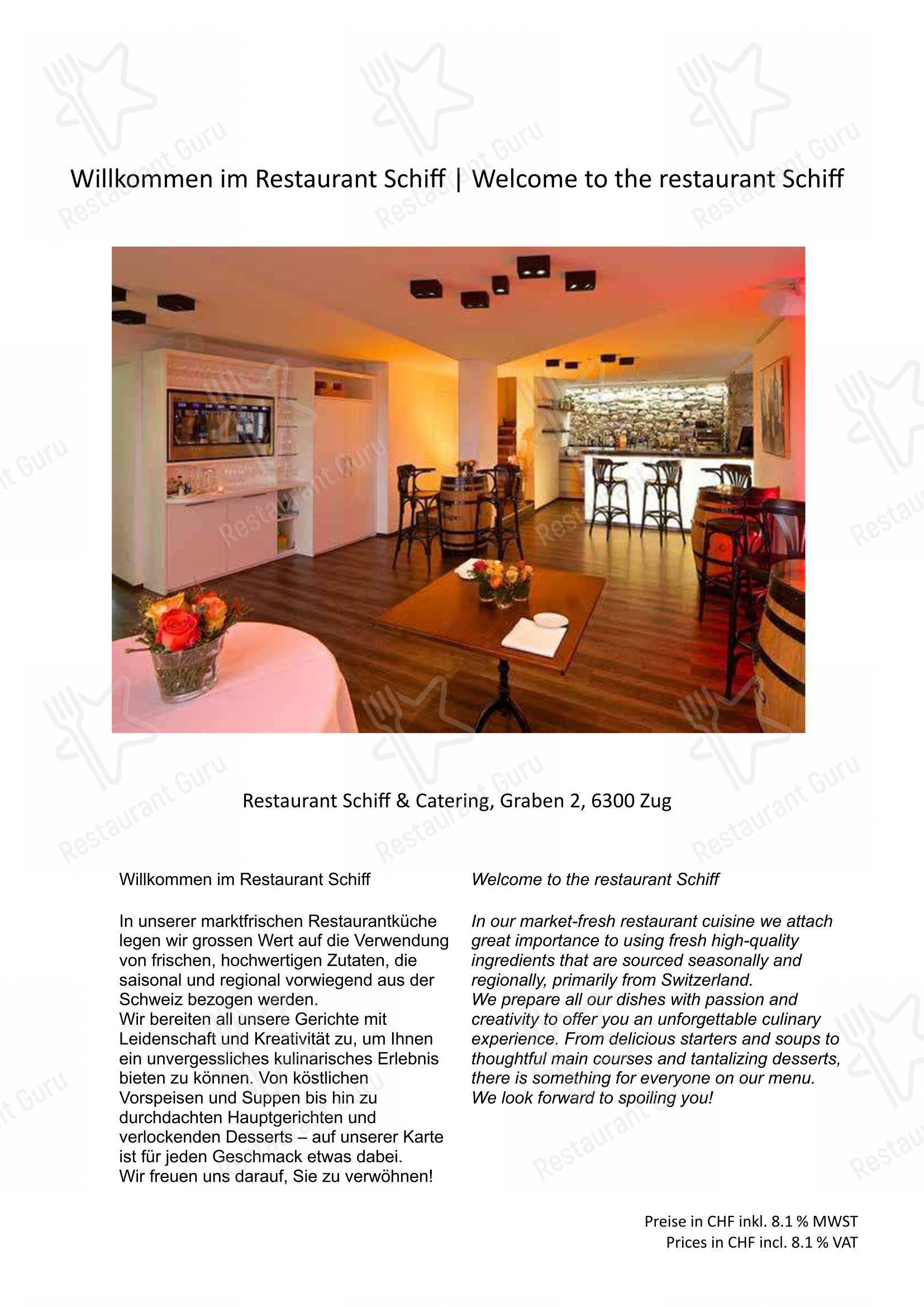 Restaurant Schiff & Catering in Zugo - Menu