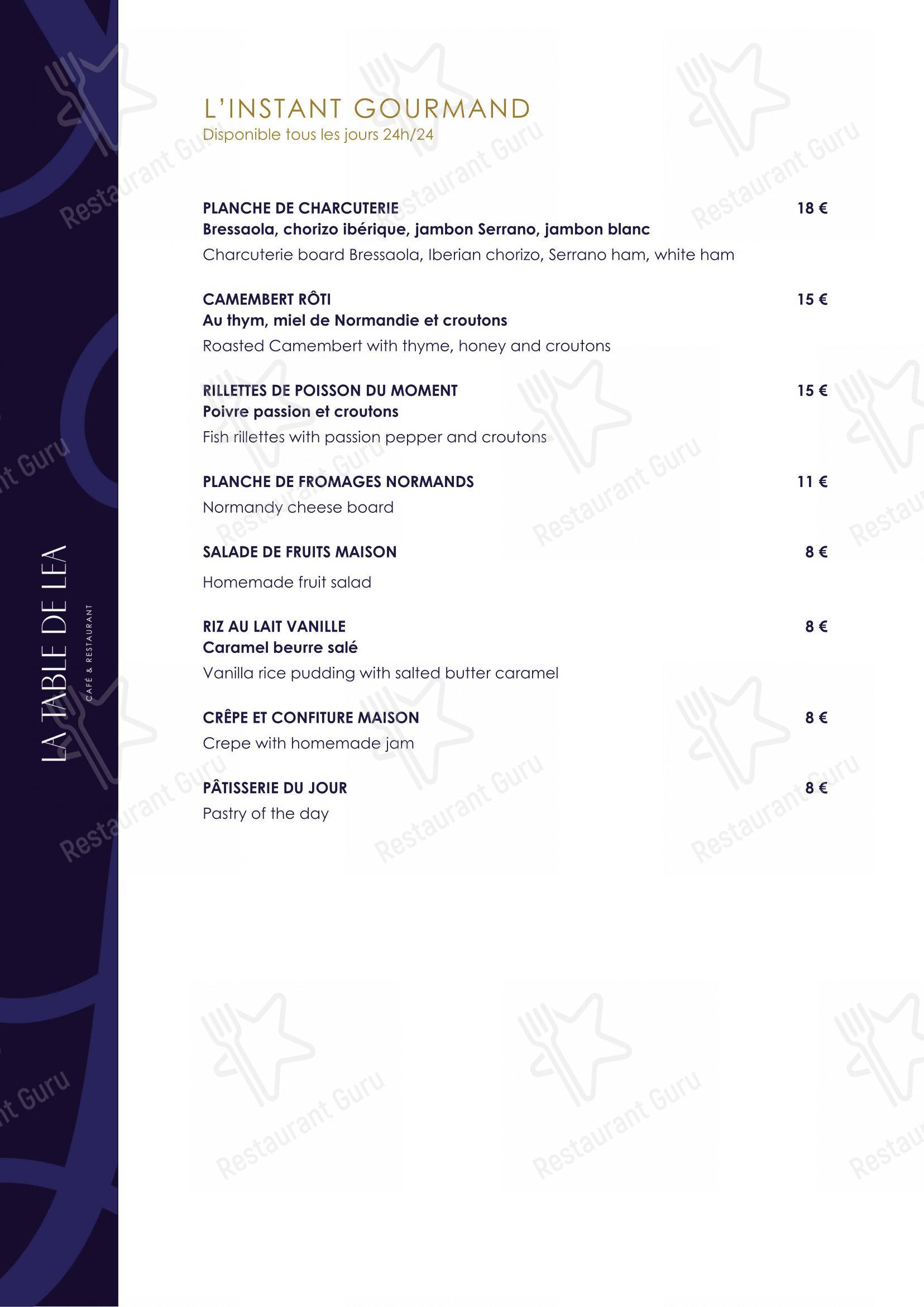 Menu pour La Table De Léa - Menu