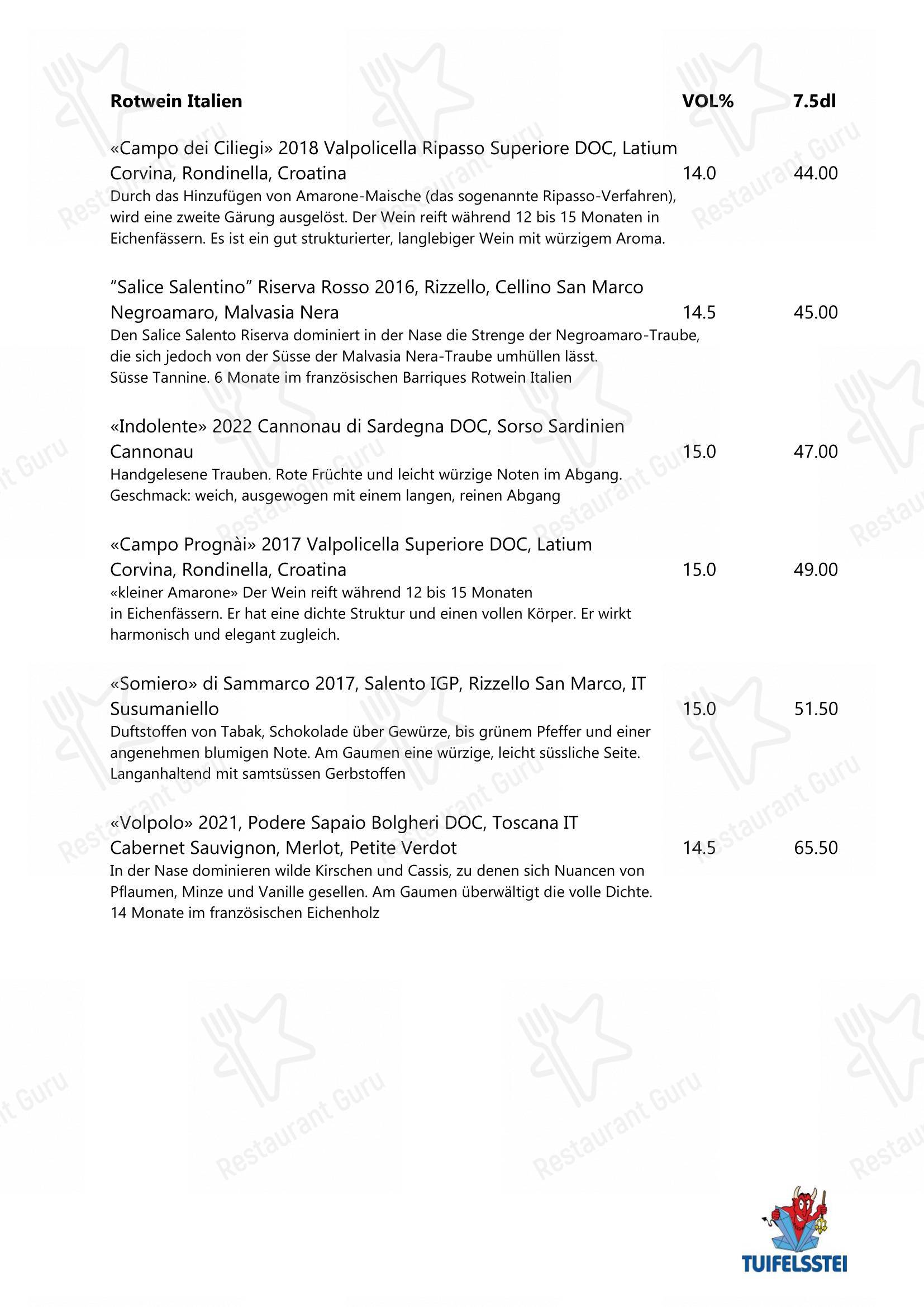 Menu bar per Restaurant Tuifelsstei in Engelberg