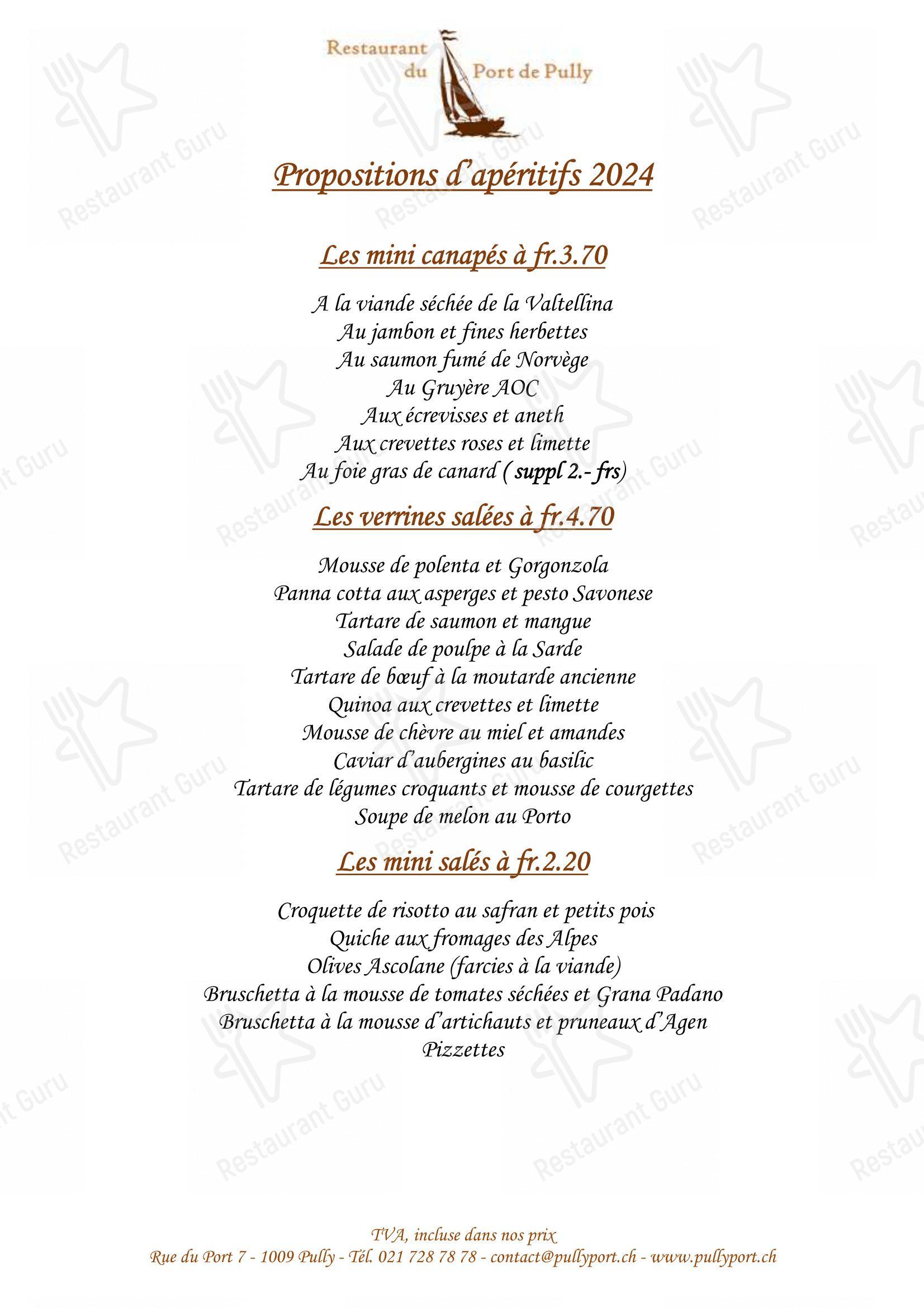 Menu per Restaurant du Port de Pully ristorante