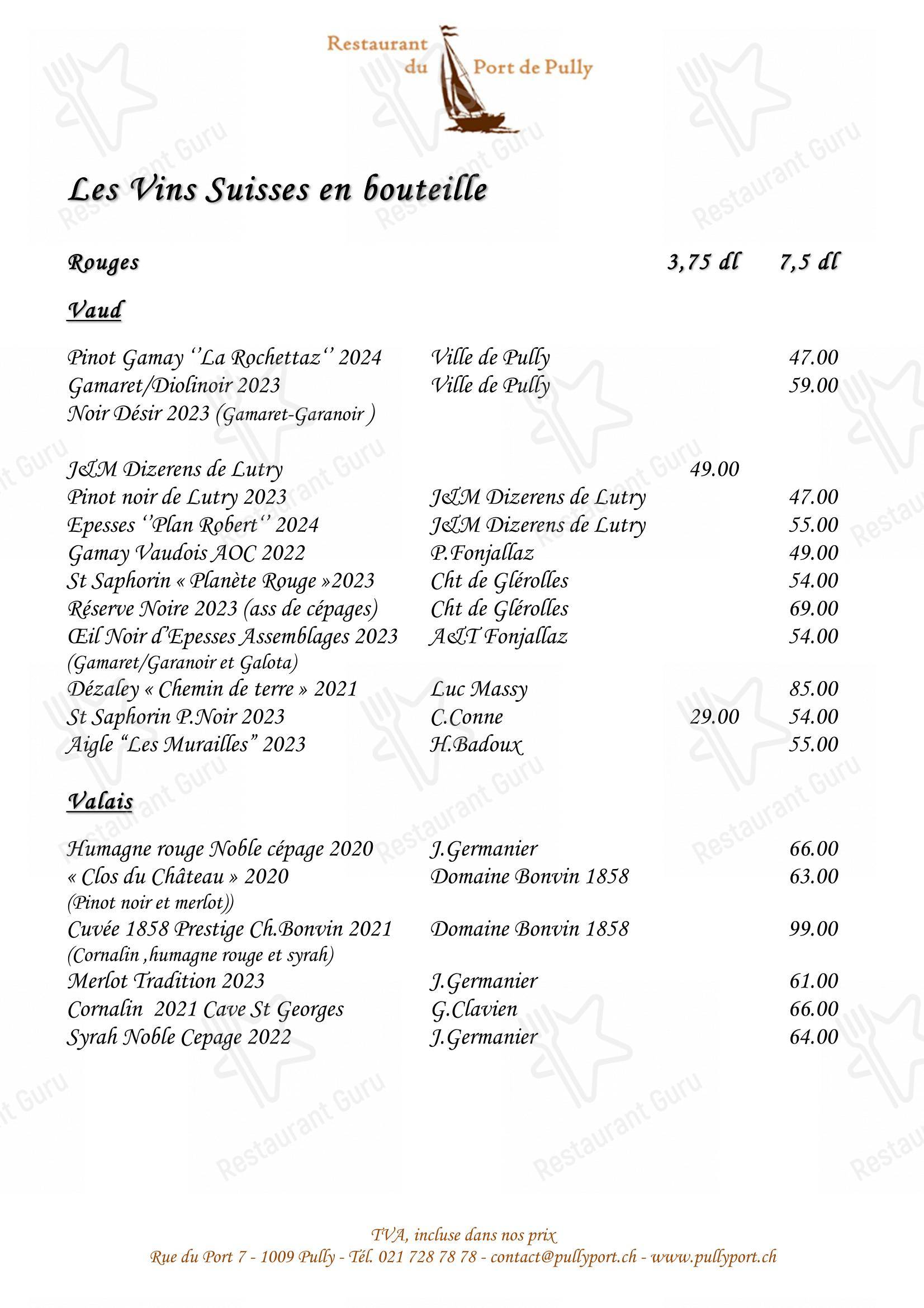 Menu di Restaurant du Port de Pully - piatti e bevande
