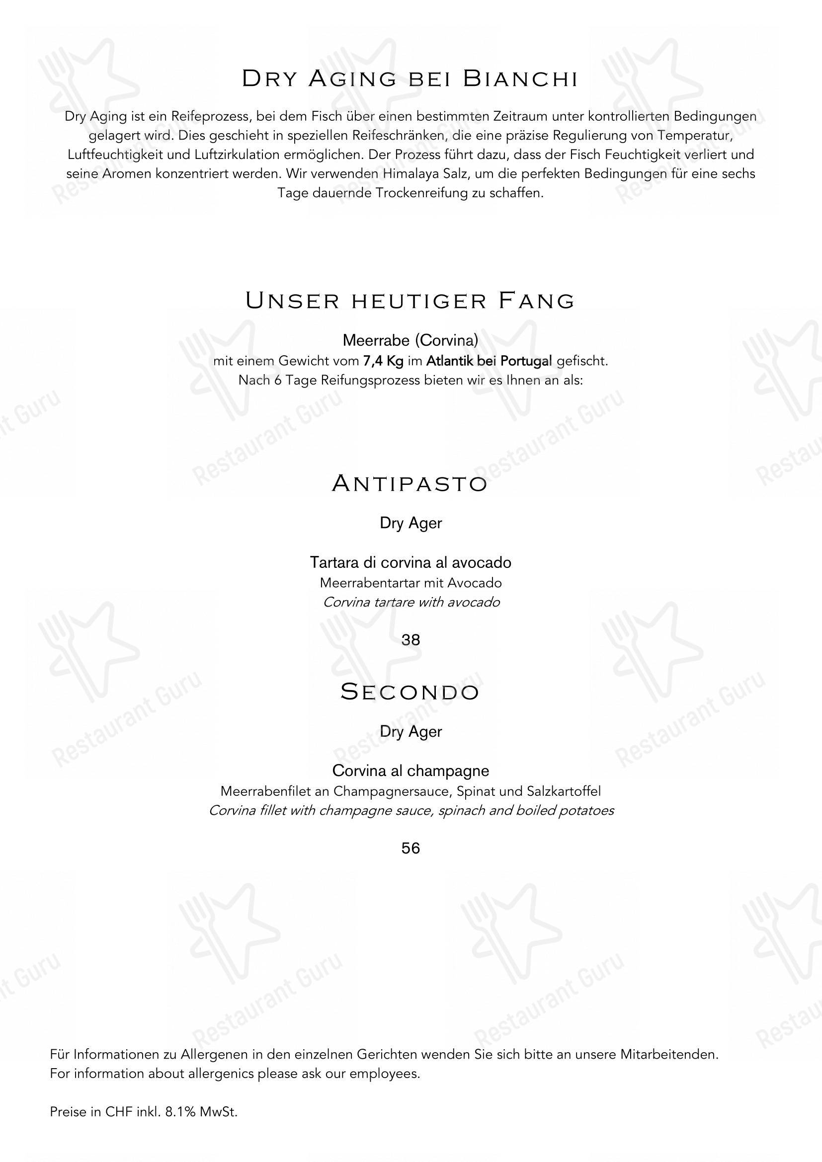 Ristorante Bianchi in Zurigo - 菜单