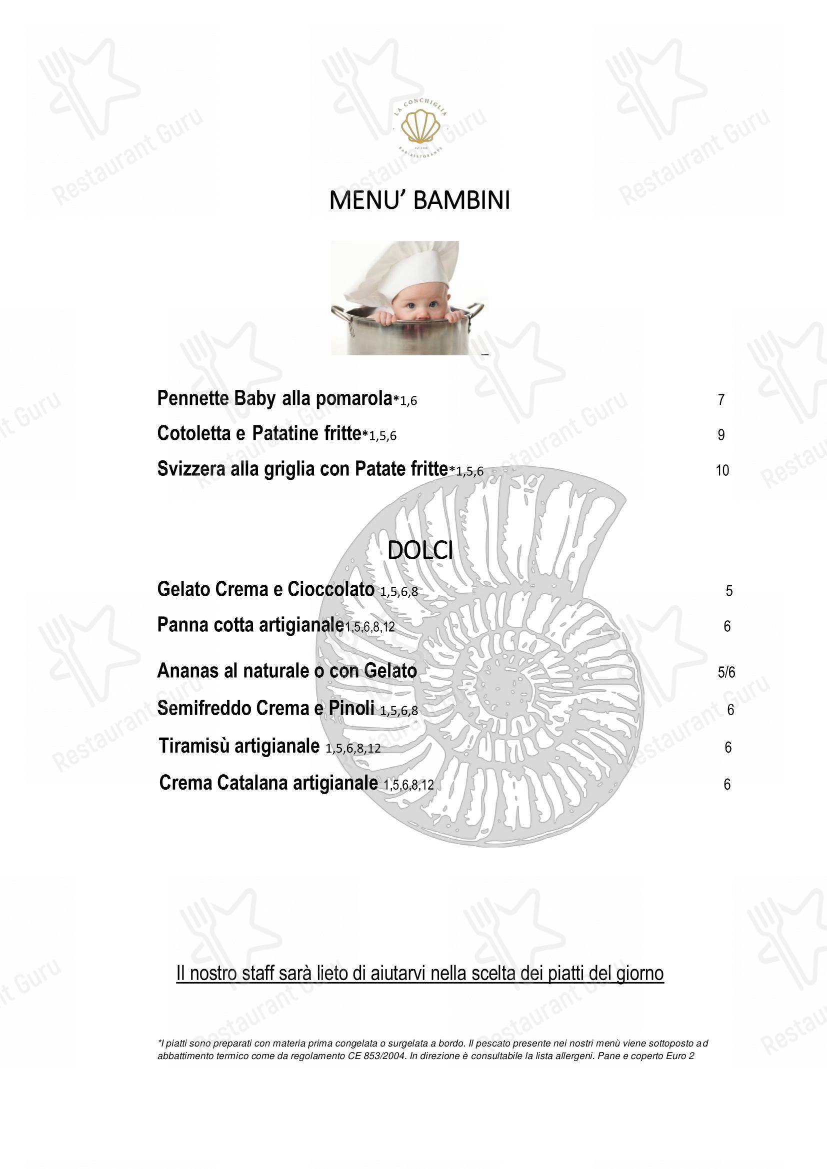 Menu di Ristorante La Conchiglia - Menu bar