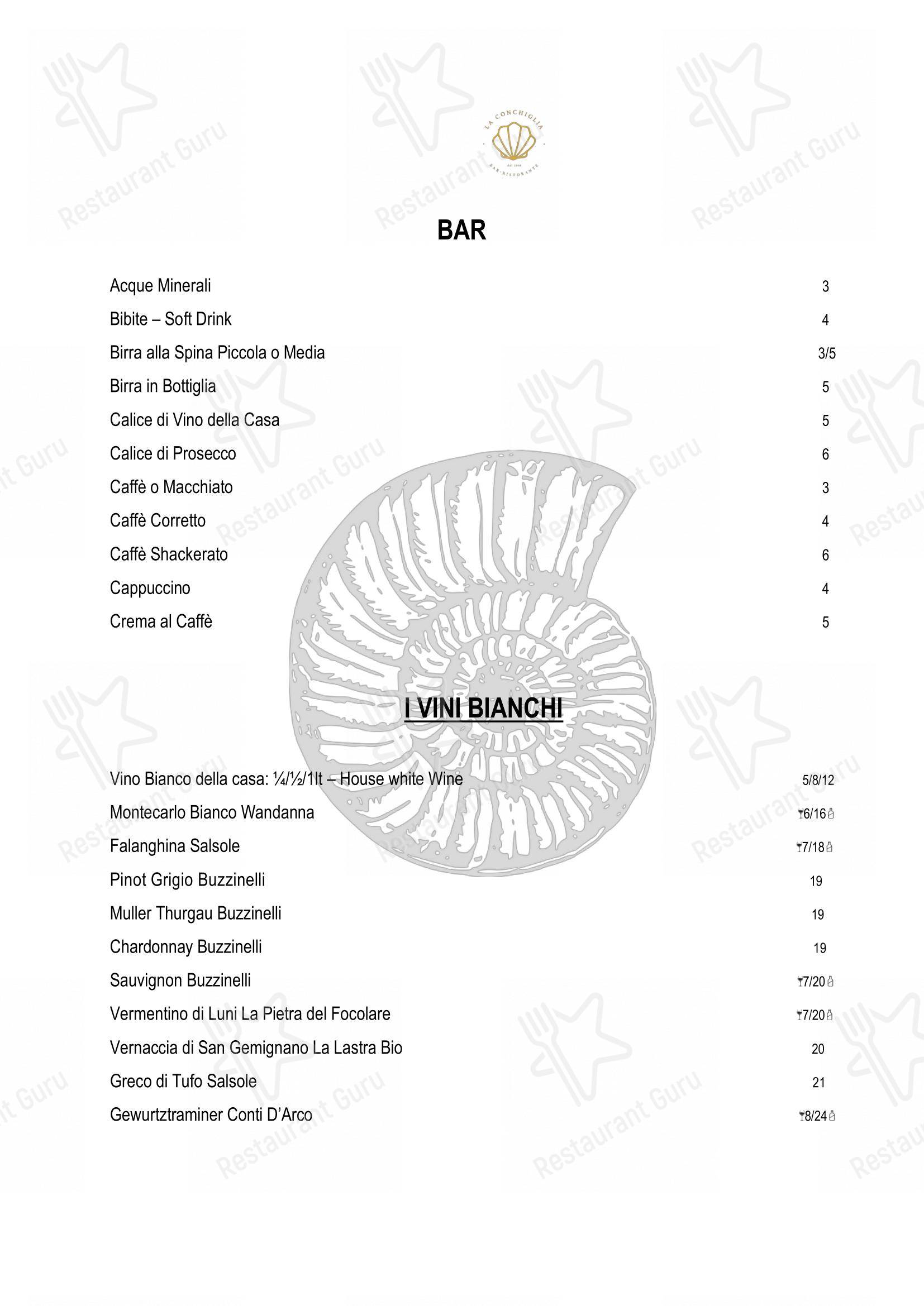 Ristorante La Conchiglia in Lido di Camaiore - 菜单