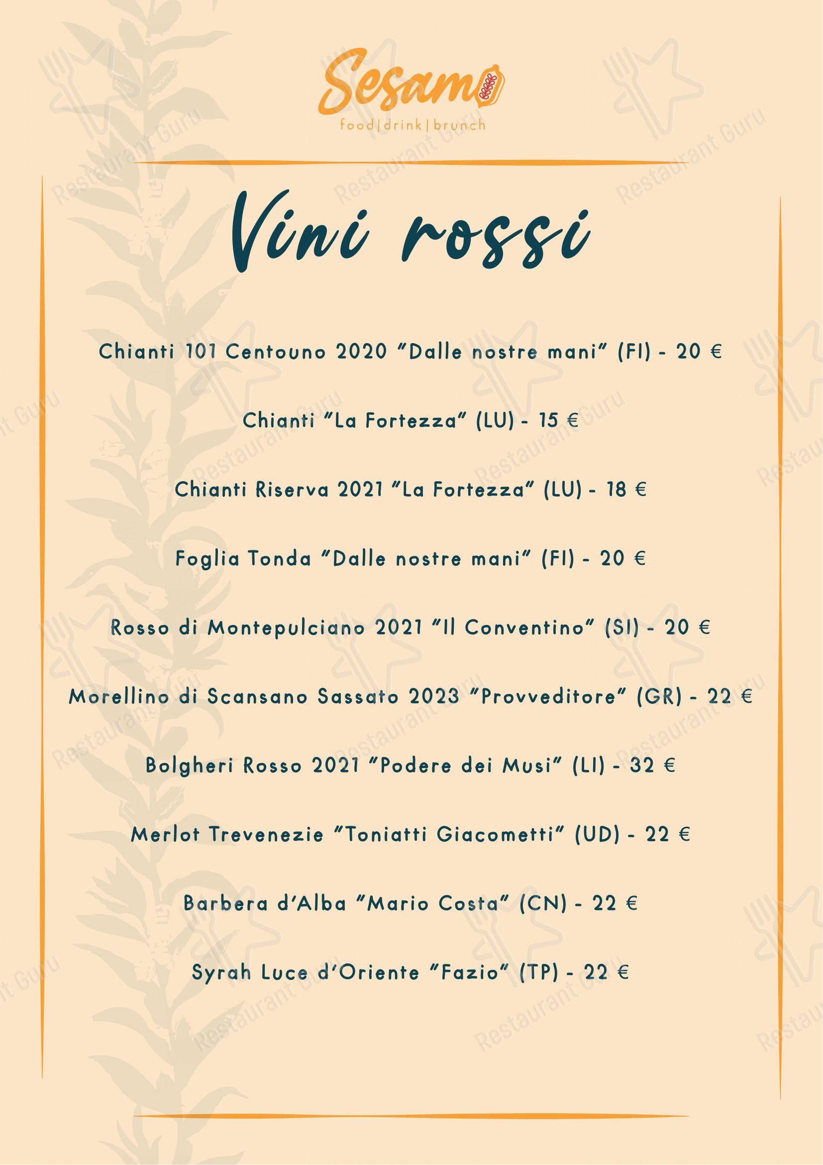 Menu per Sesamo ristorante