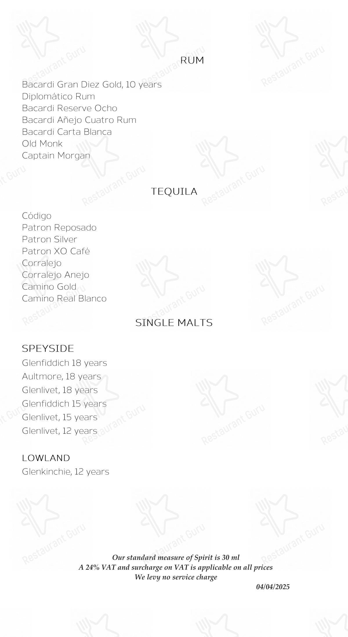 Suryamahal & Chandni menu - 菜单