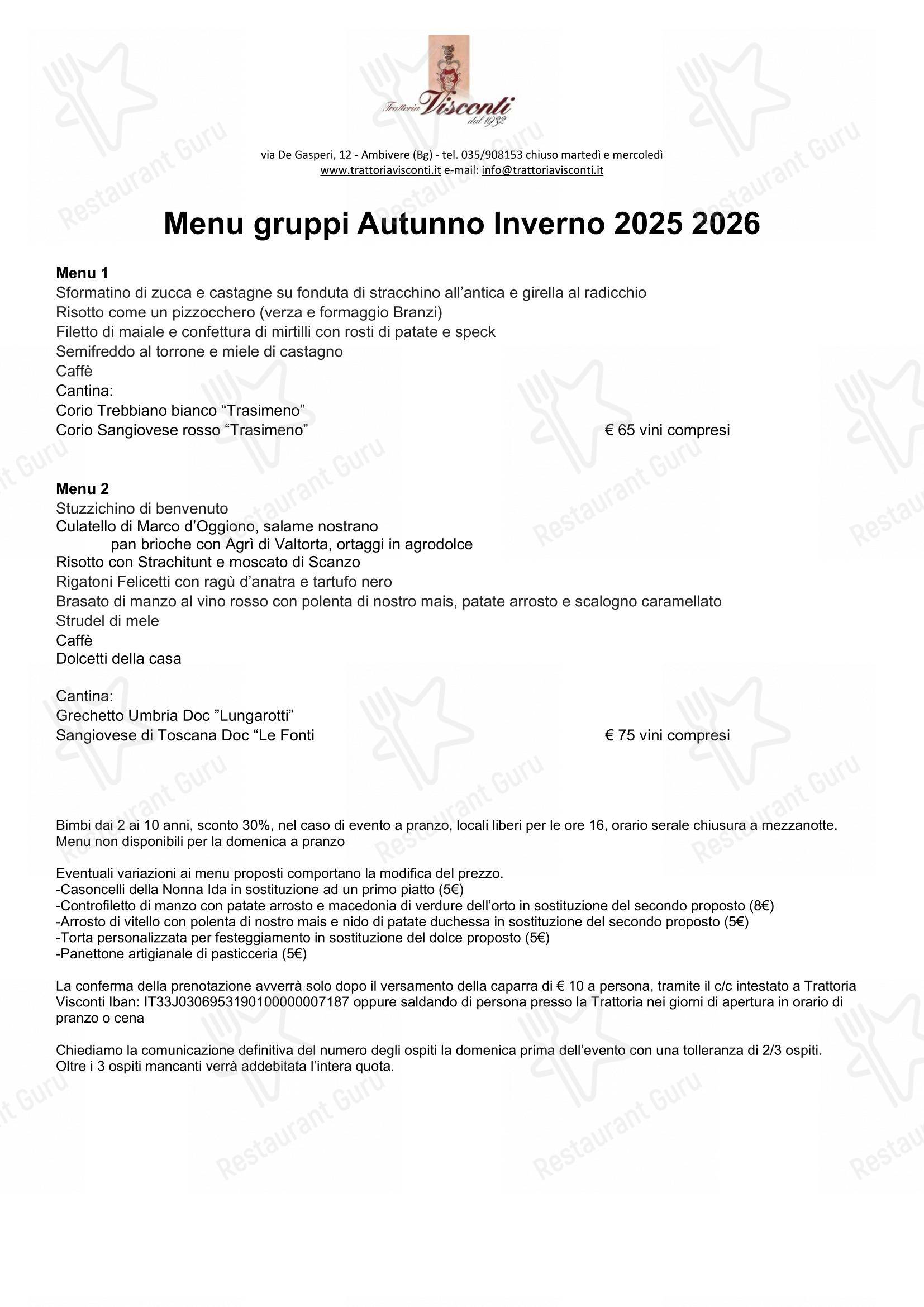 Trattoria Visconti in Ambivere - Menu