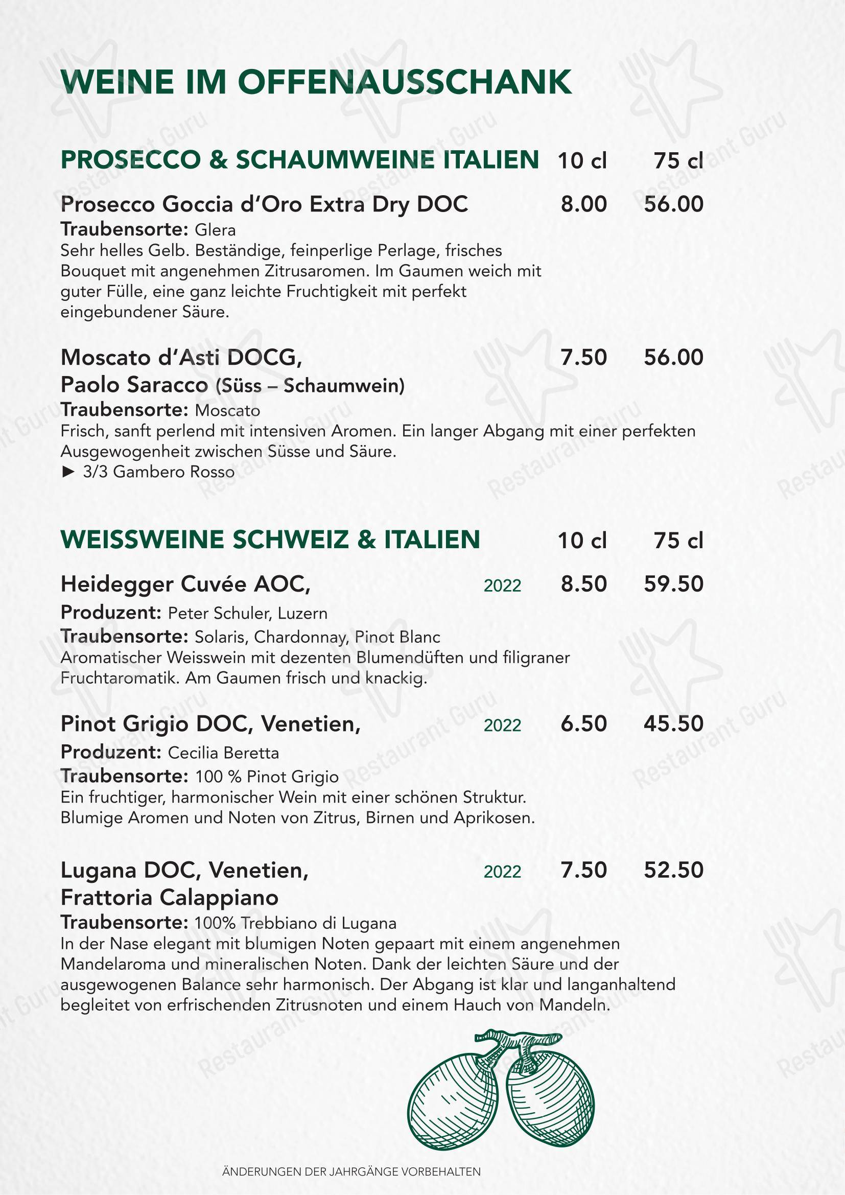 Türmli Restaurant & Pizzeria in Sempach - Основное меню