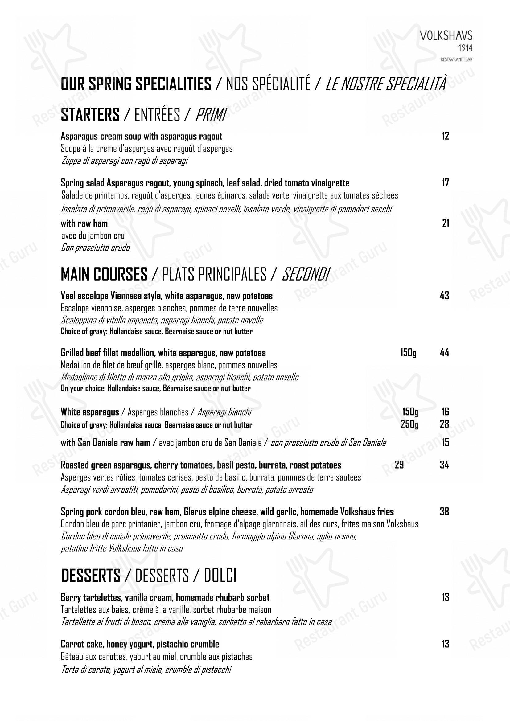 Menu di Volkshaus 1914 - Menu bar