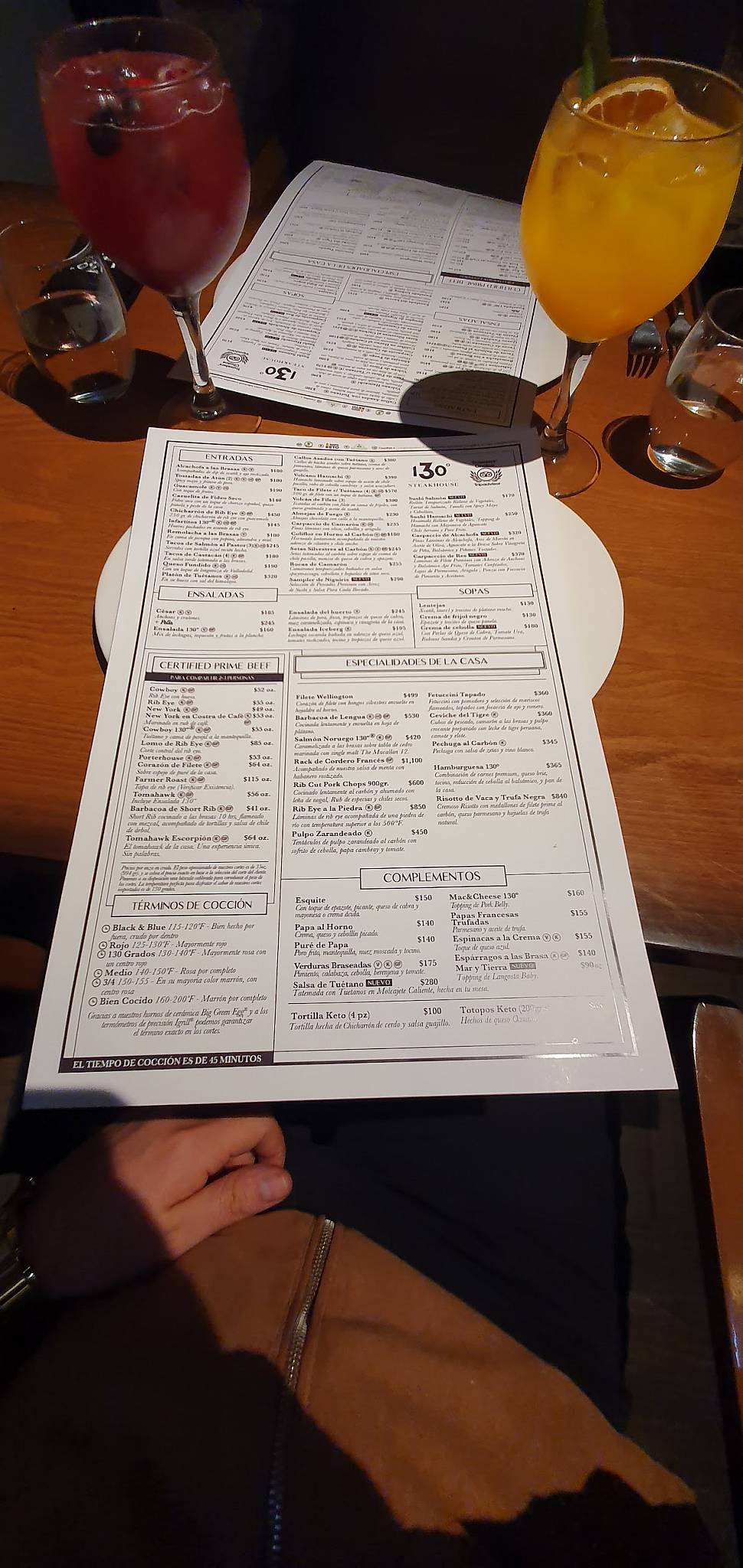 Carta de 130 grados Steakhouse Querétaro, Santiago de Querétaro