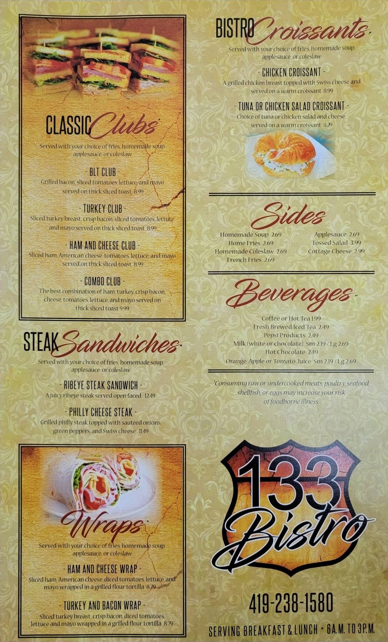 Menu at 133 Bistro restaurant, Van Wert