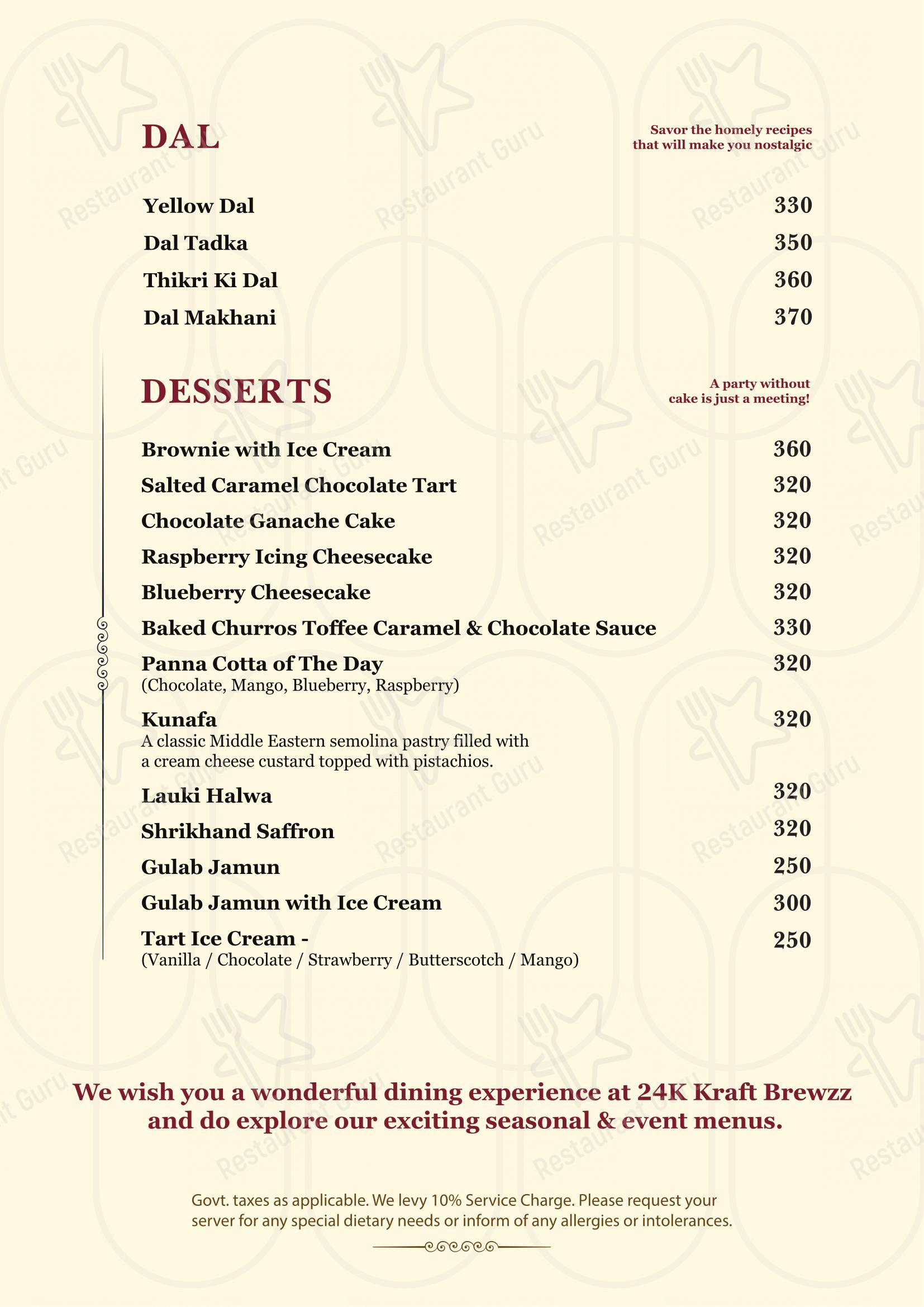 24K Kraft Brewzz Brewery Brewpub Rooftop Restaurant in Balewadi High Street, Pune - Menu bar