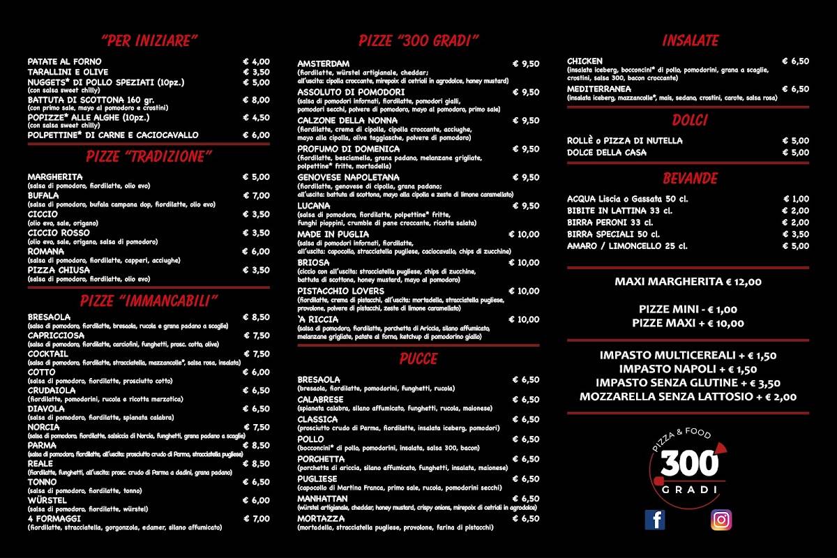 Menu di 300 Gradi pizza & food 