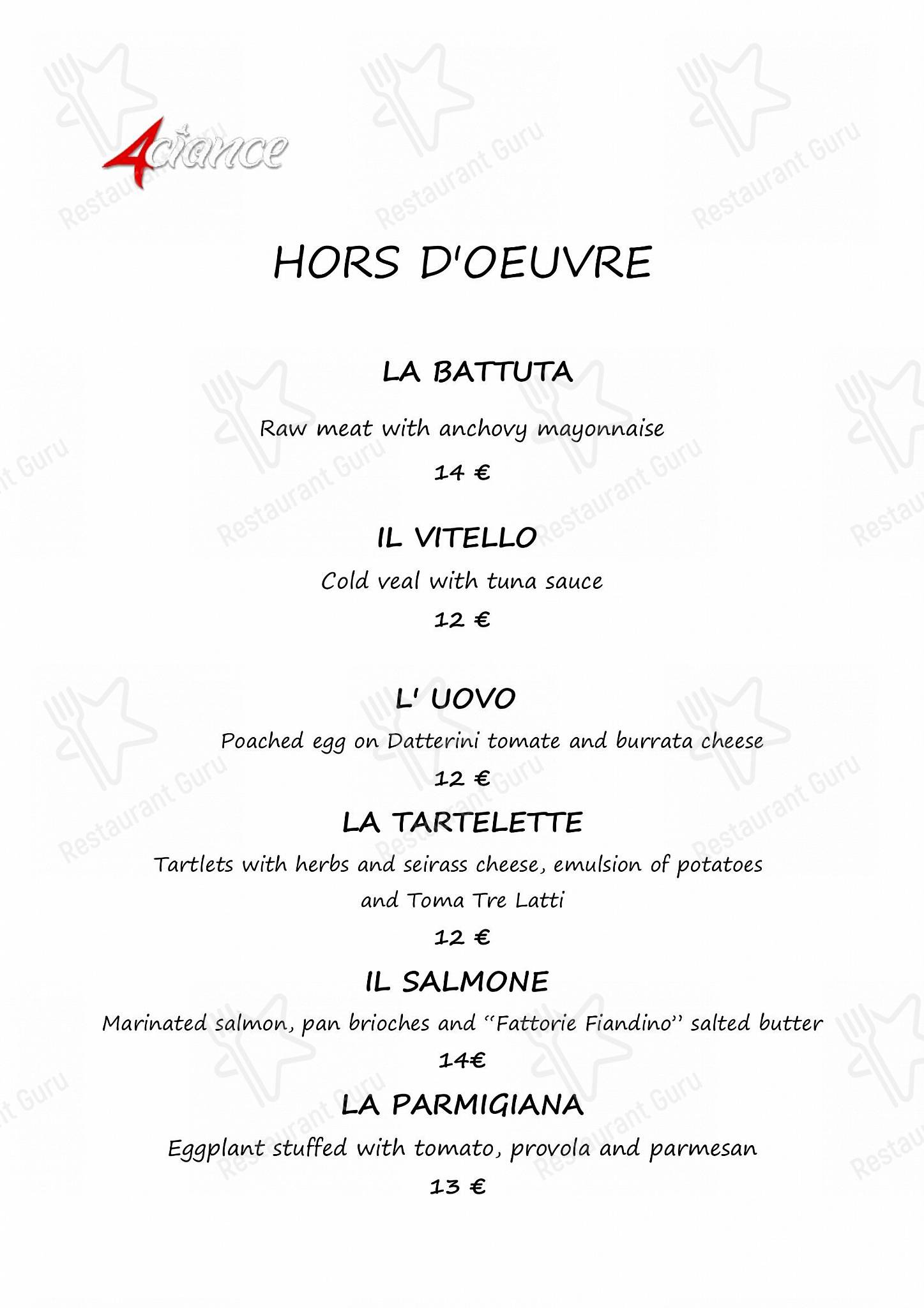 Breakfast Menu per 4 Ciance ristorante