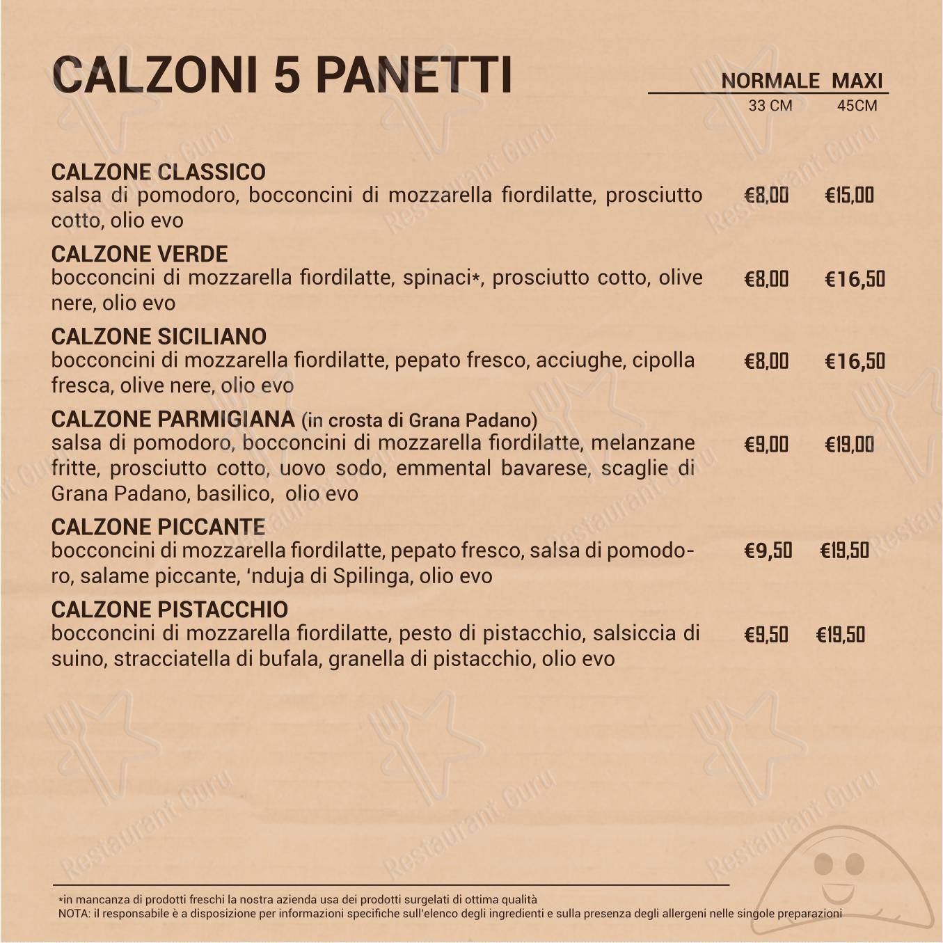 Menu per 5 Panetti pizzeria da asporto pizzeria