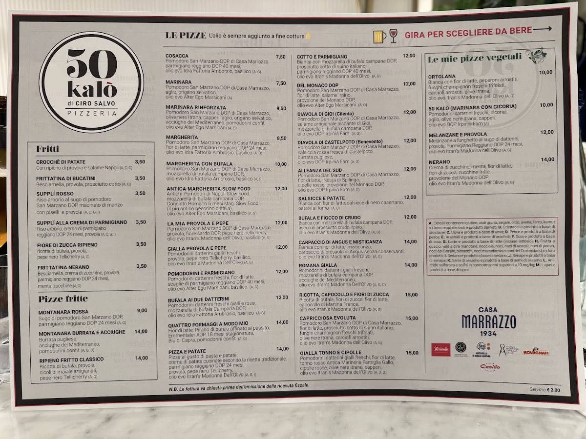 Menu di 50 Kalò Di Ciro Salvo - Roma 