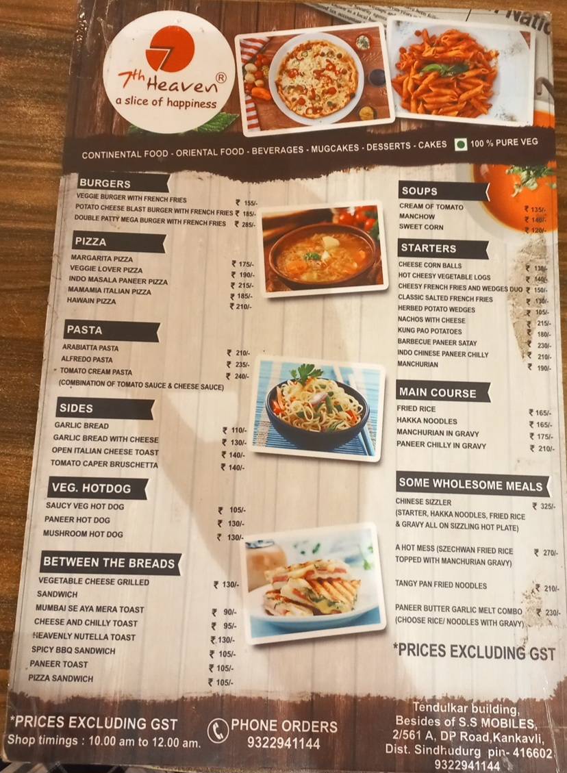 7th Heaven - Kankavli’s Best cafe menu