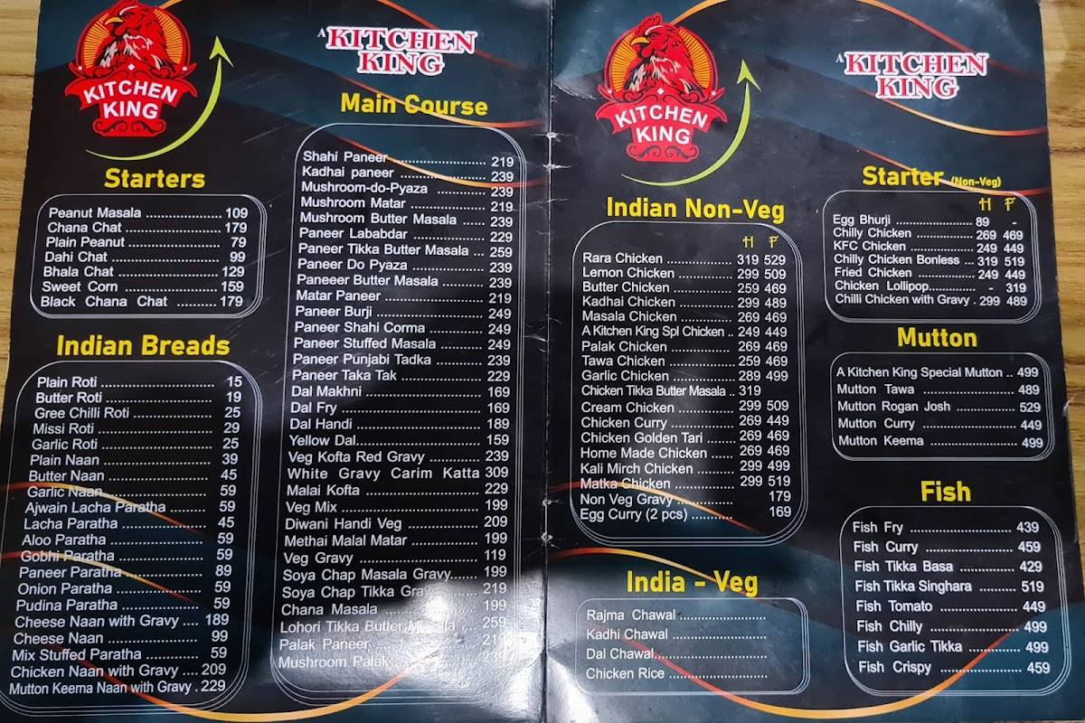A Kitchen king menu