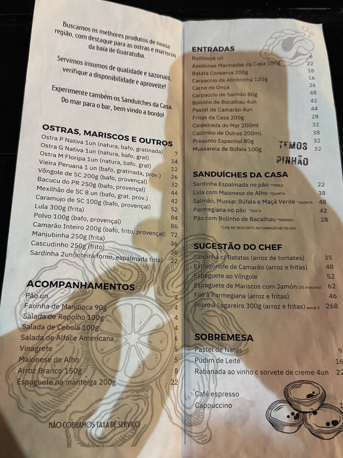 A Ostra Bêbada cardápio