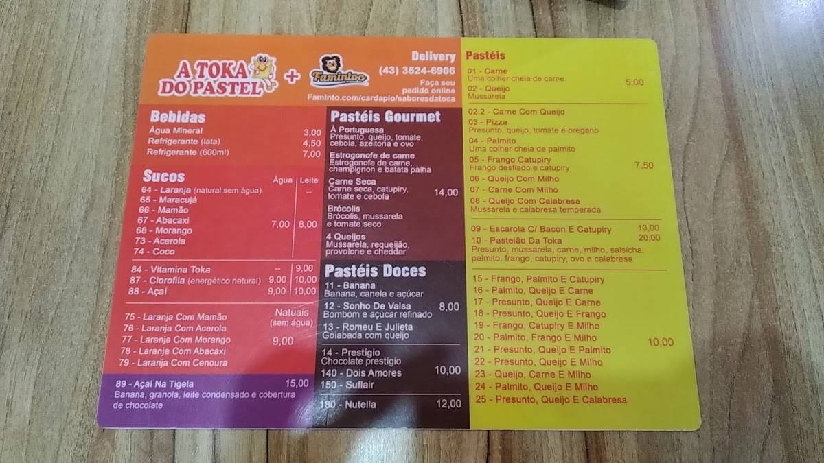 A Toka Do Pastel cardápio