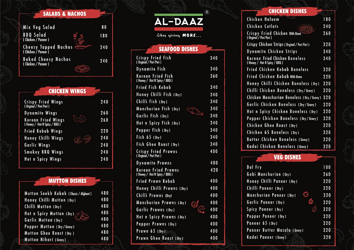 AL-DAAZ HSR LAYOUT menu