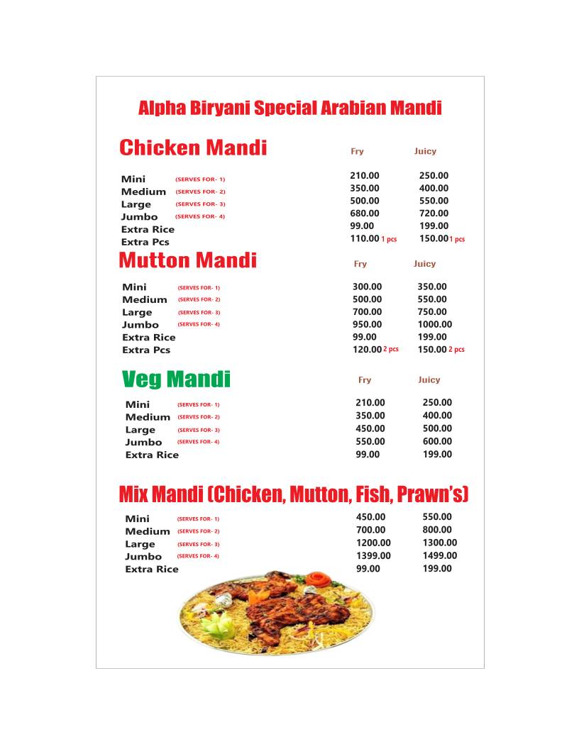 ALPHA BIRYANI HOUSE menu
