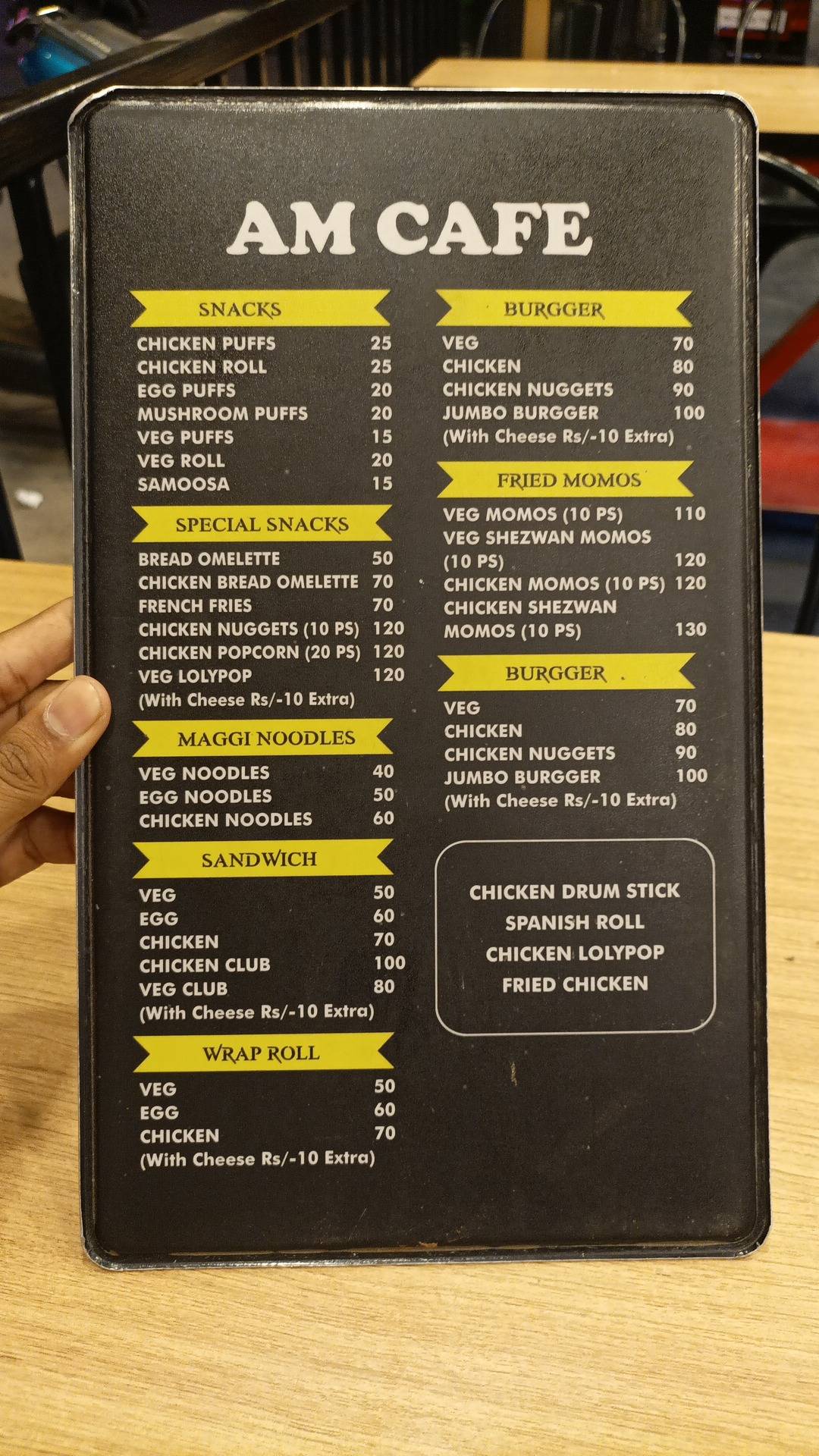 AM cafe menu