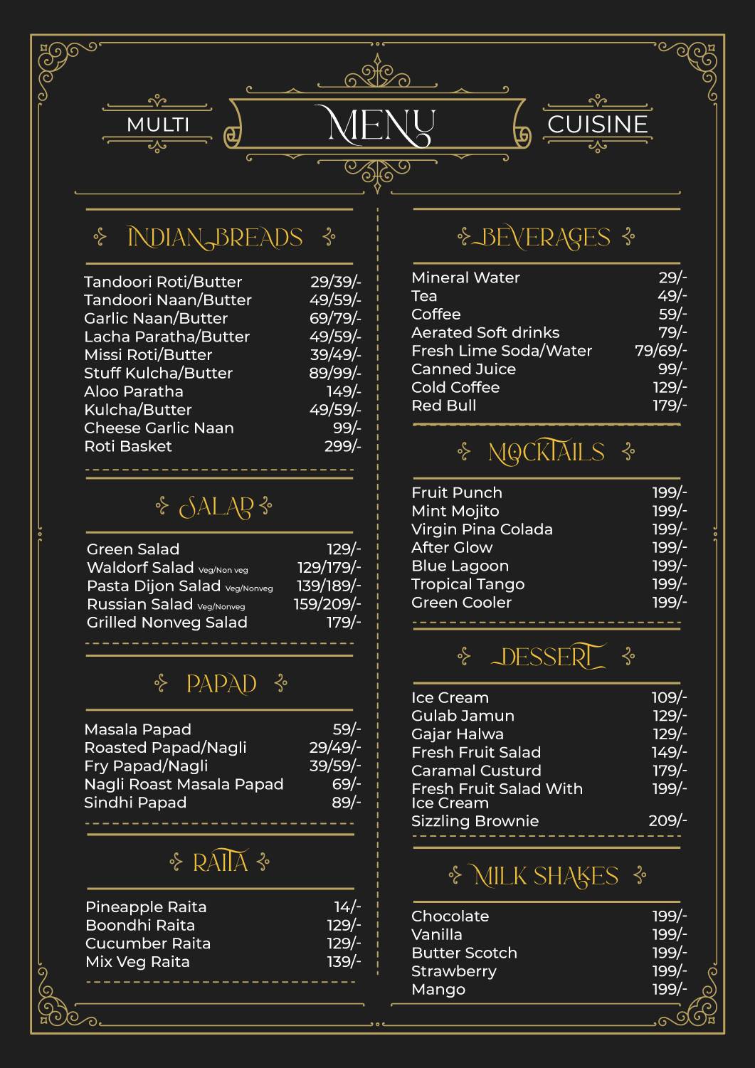 ARYAVARTA menu