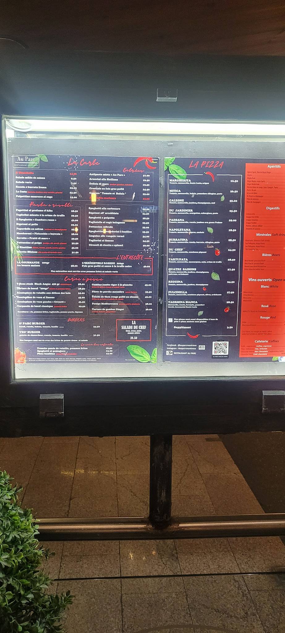 Menu di Restaurant Pizzeria Au Parc 