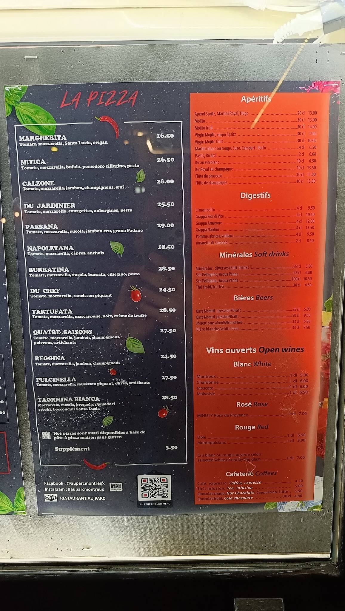 Menu di Restaurant Pizzeria Au Parc 