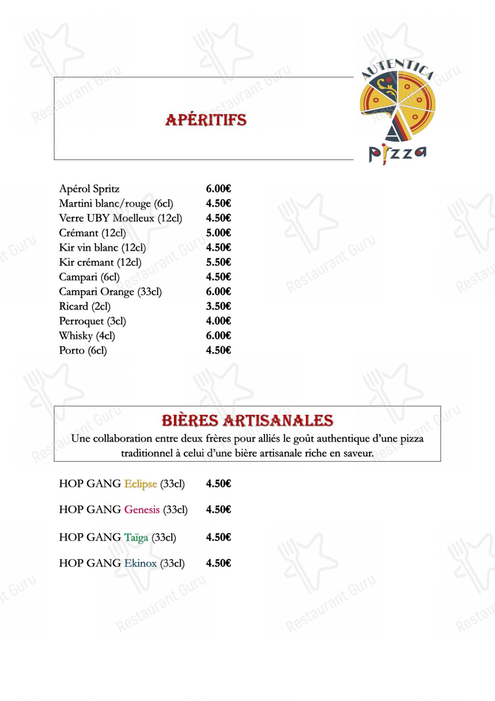 Menu pour AUTENTICA PIZZA restaurant