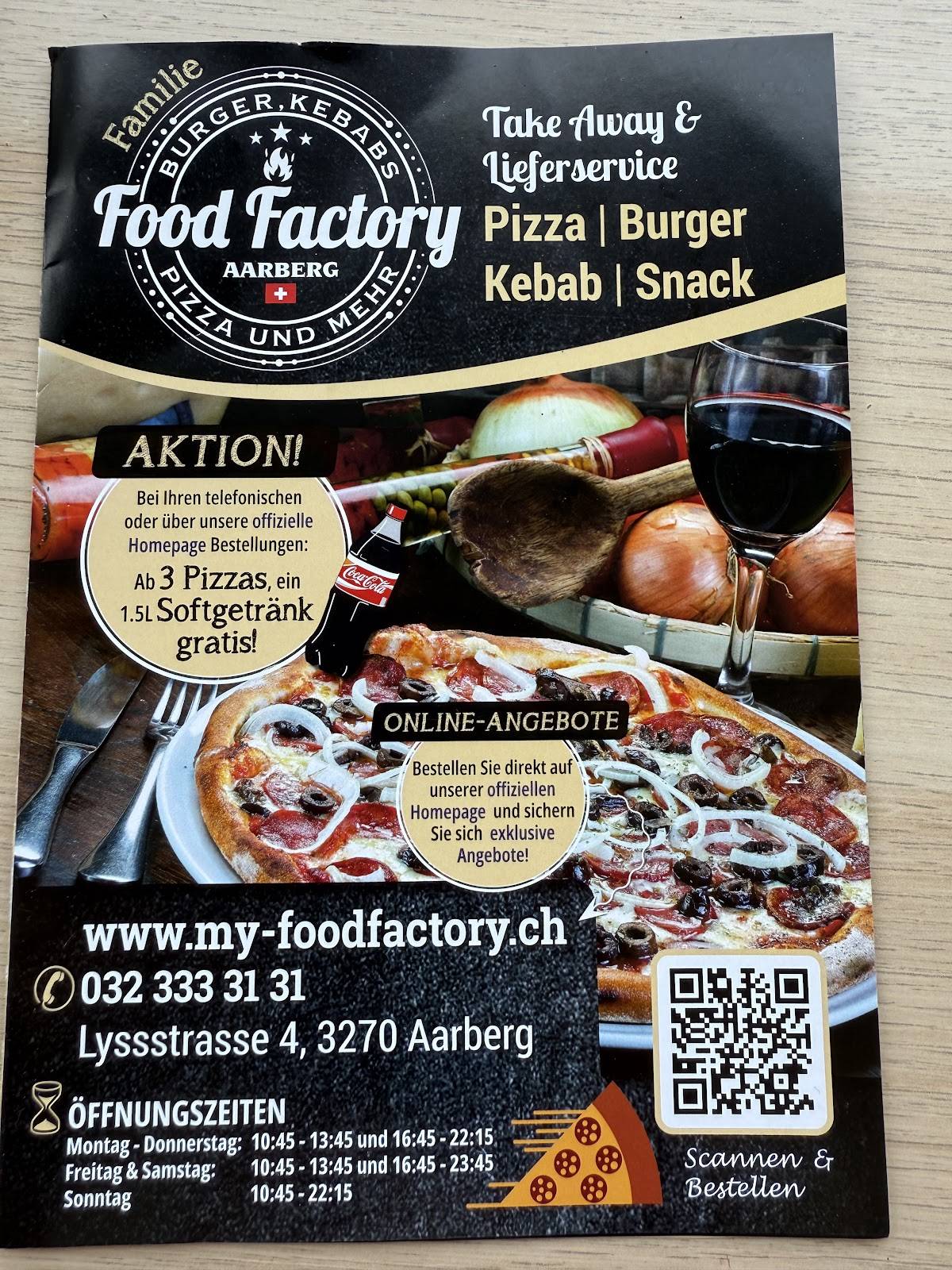 Menu di Food Factory Aarberg 