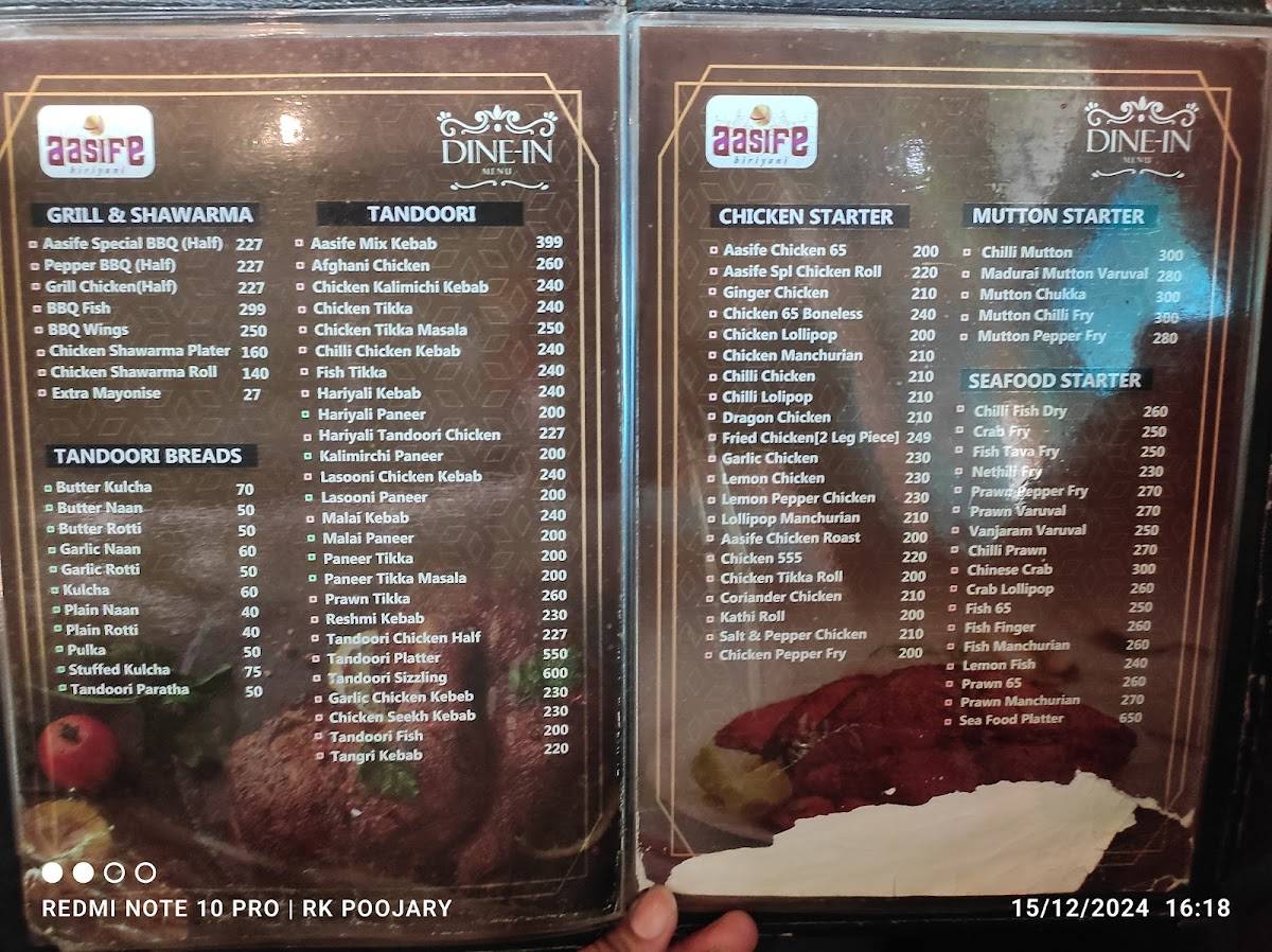 Aasife Biryani Hosur (Virunthagam) menu