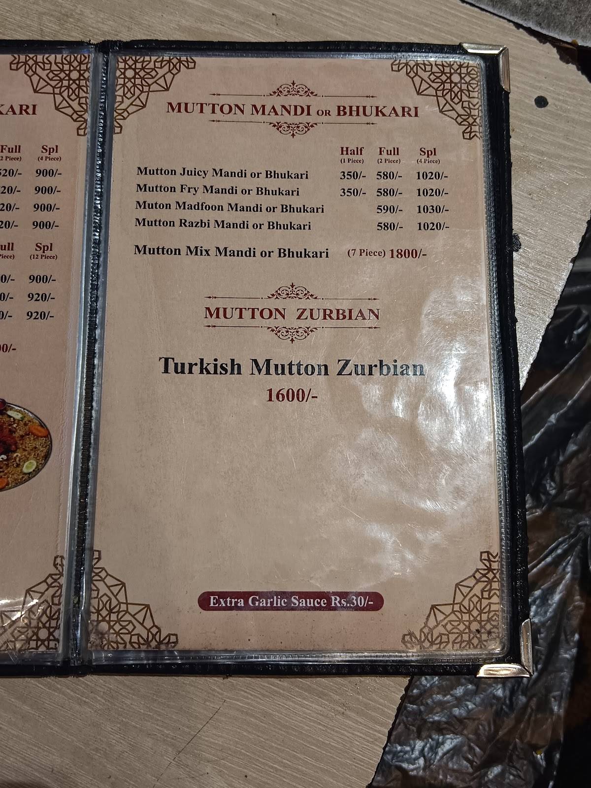 Aazebo - The Royal Arabian Restaurant Tolichowki menu