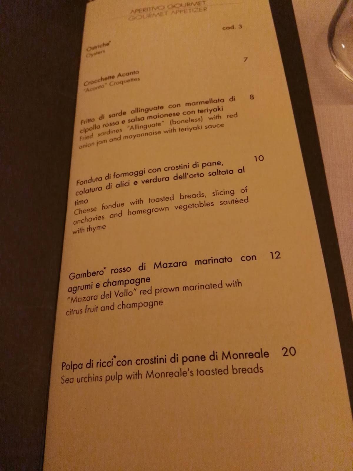 Menu di Acanto 