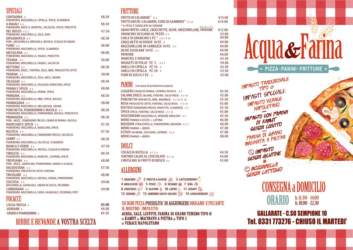 Menu di Acqua e Farina Gallarate 