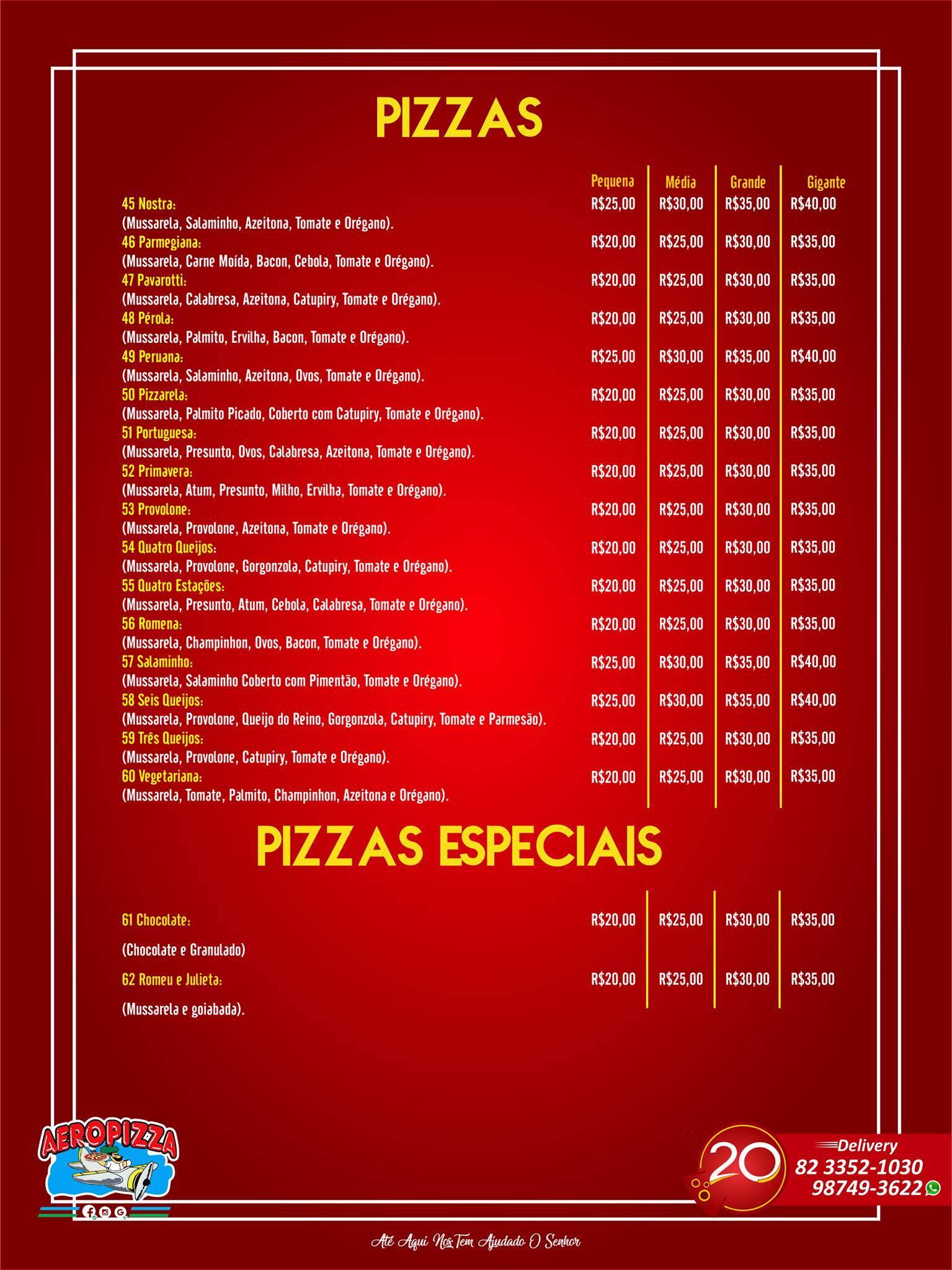 Aeropizza cardápio