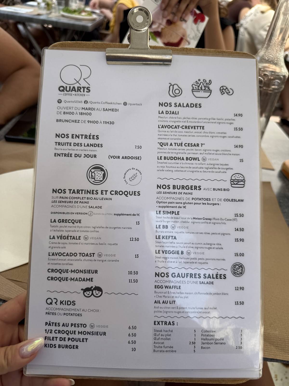 Menu de Quarts coffee kitchen