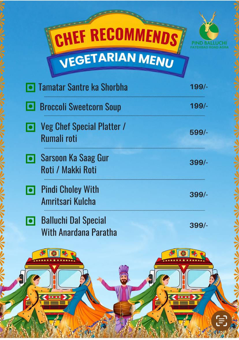 Pind Balluchi Agra menu