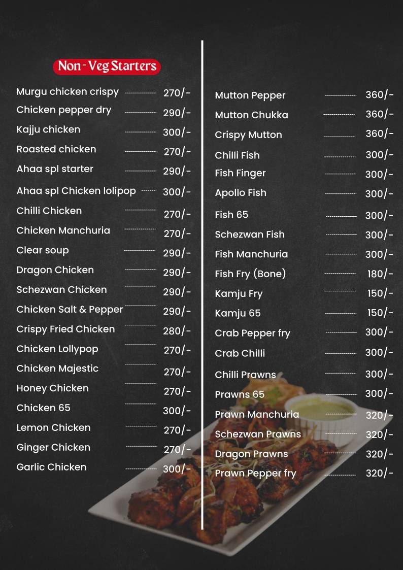 Ahaa restaurant menu