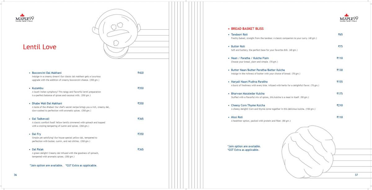 Maple 99 menu