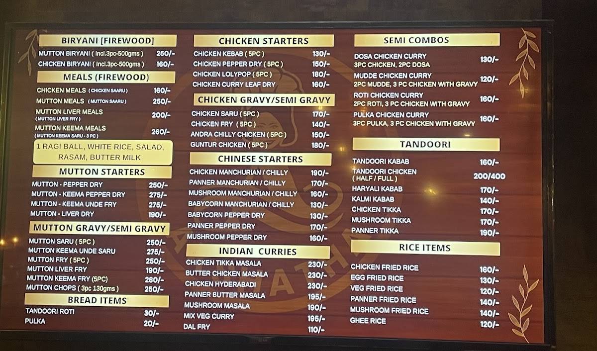 Akshatha Nati Style menu