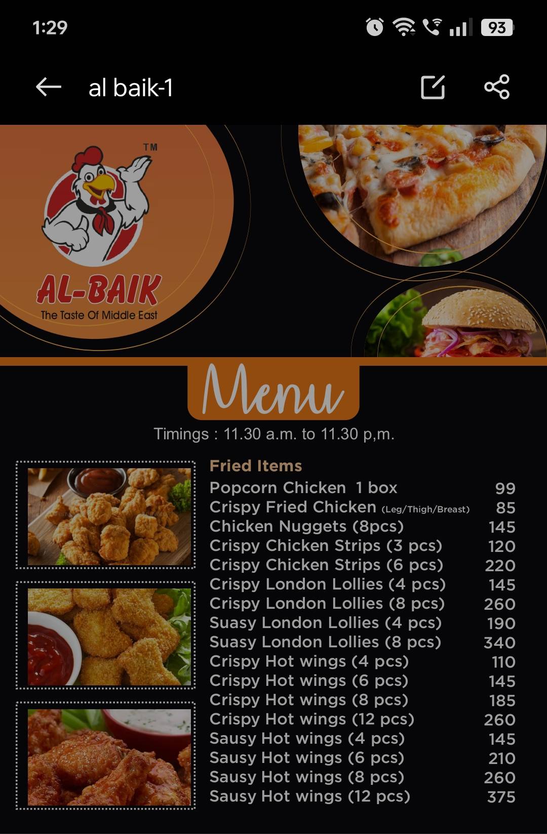 Al Baik menu