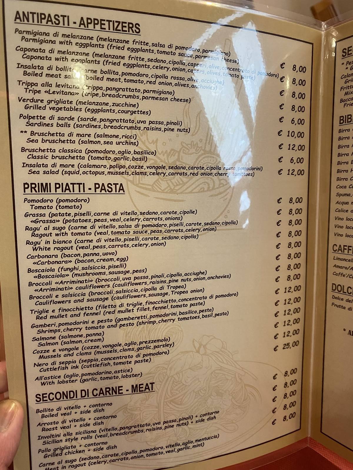 Menu di Al fondaco del Conte 