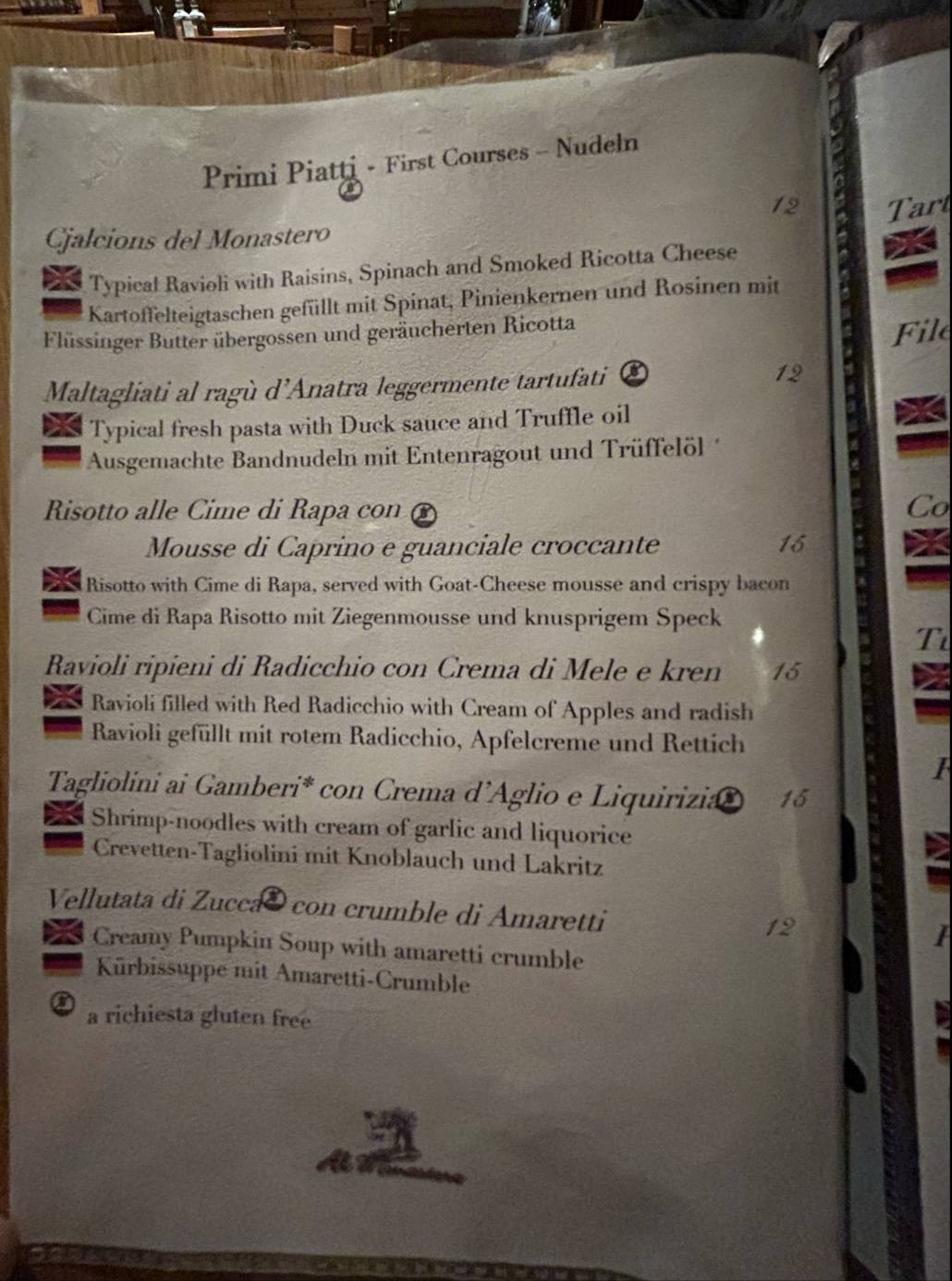 Menu di Al Monastero 