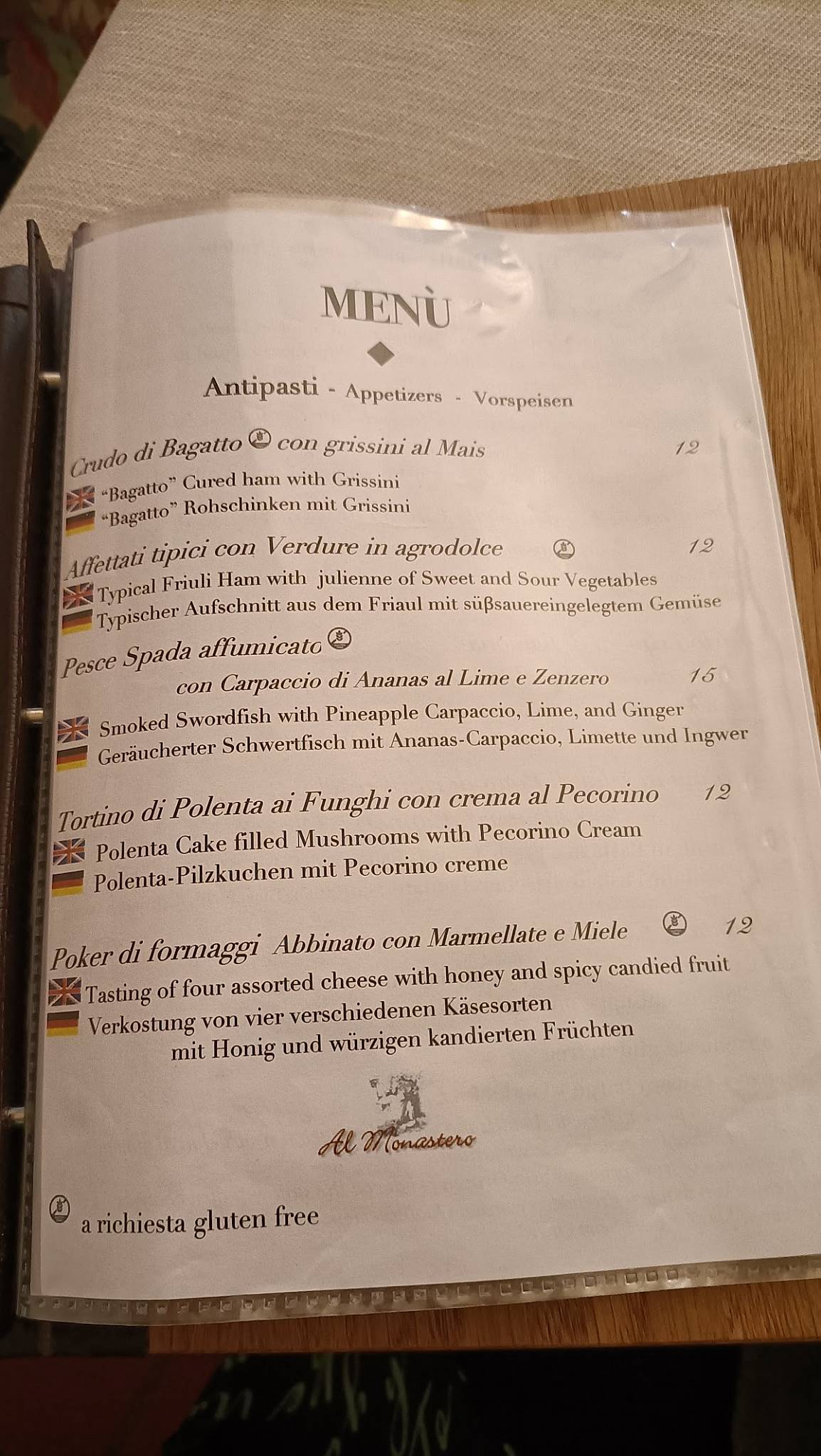 Menu di Al Monastero 