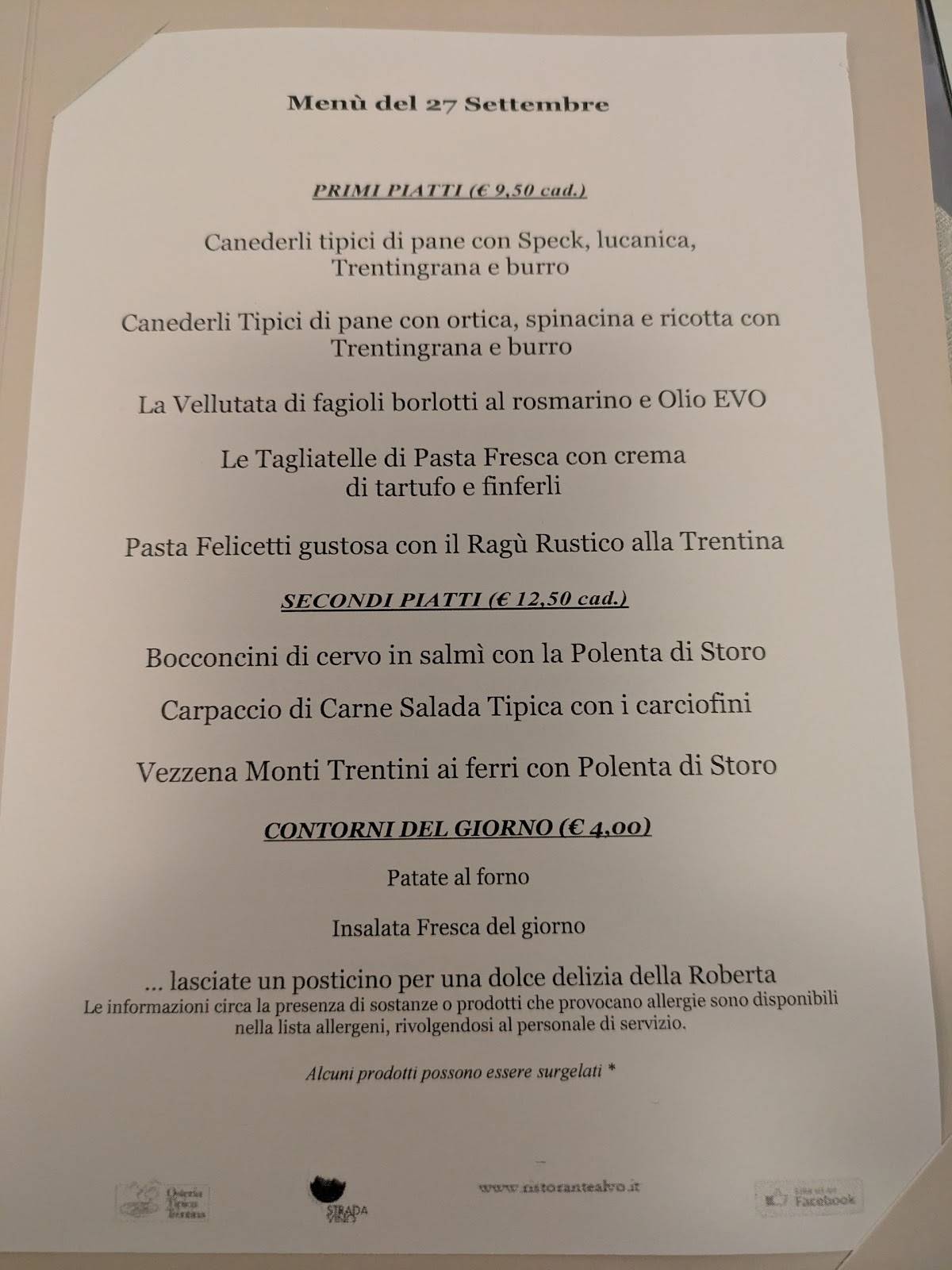 Menu di Ristorante al Vò 