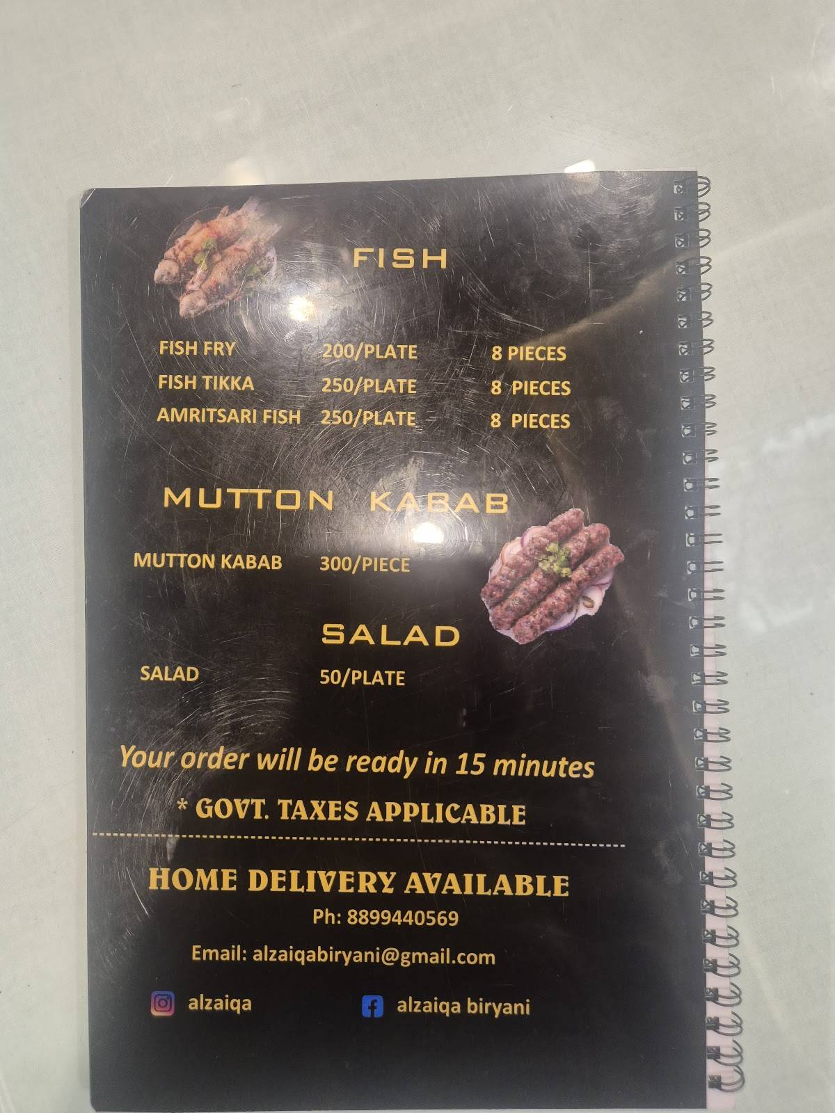 Al-zaiqa biryani centre menu